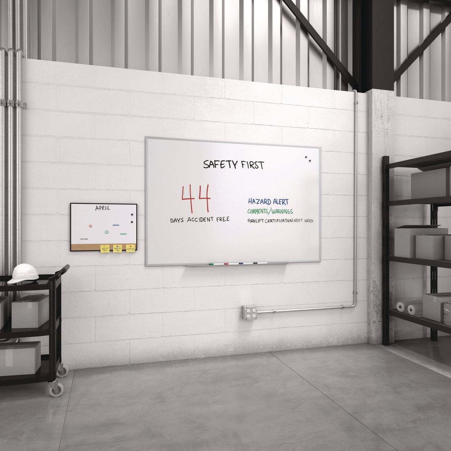 TRU RED™ Magnetic Steel Dry Erase Board, 48" x 72", White Surface, Gray/Natural Aluminum Frame