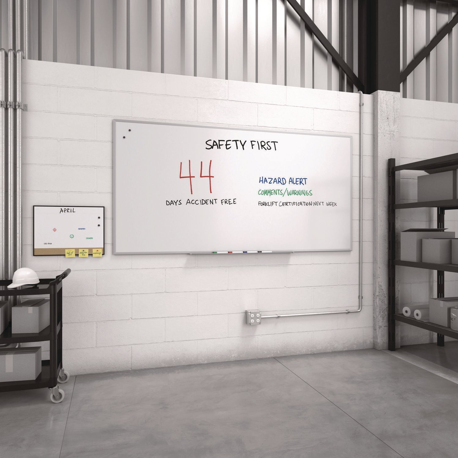 TRU RED™ Magnetic Steel Dry Erase Board, 48" x 96", White Surface, White Aluminum Frame