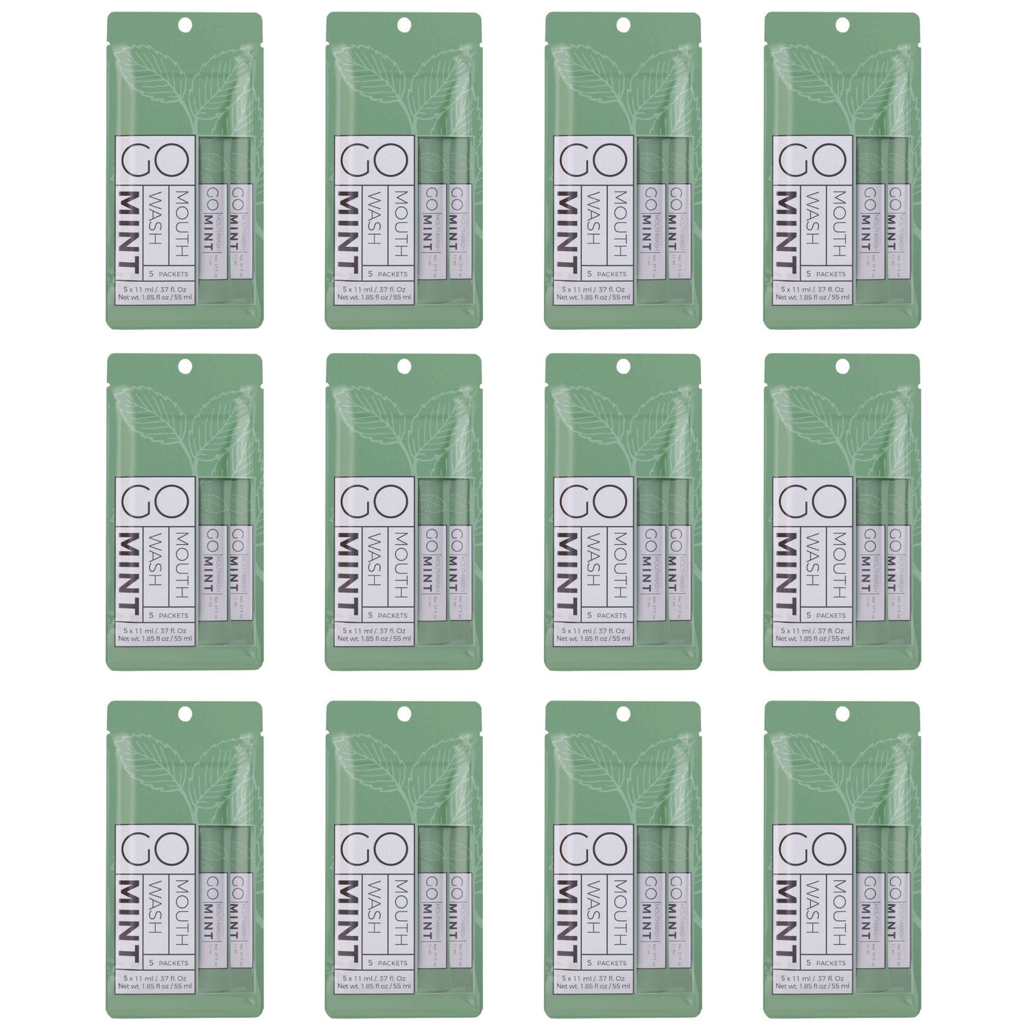 Go Mouthwash Individual Mouthwash Packets, Mint Flavor, 0.37 oz Packet, 5/Pack, 12 Packs/Box