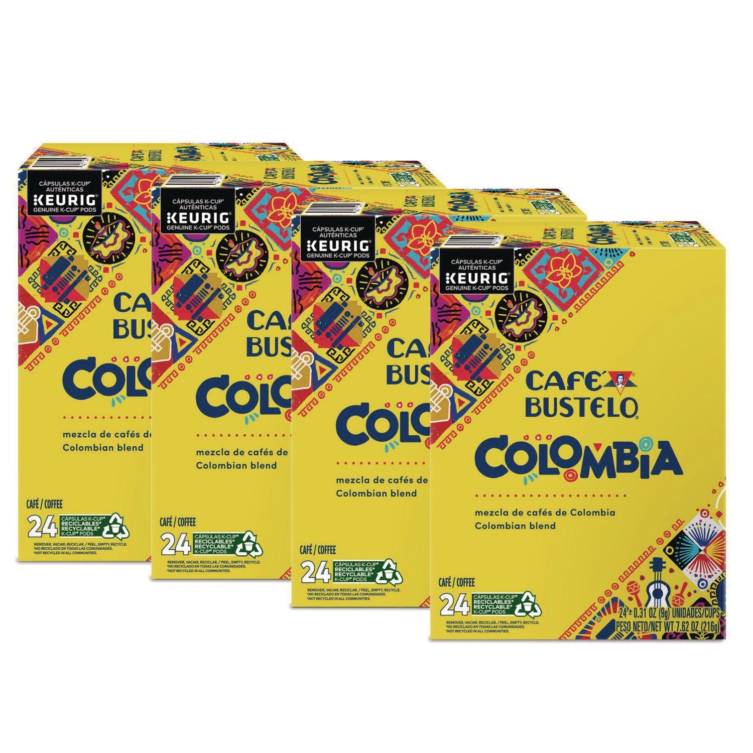 Caf© Bustelo 100 Percent Colombian K-Cups, 96/carton