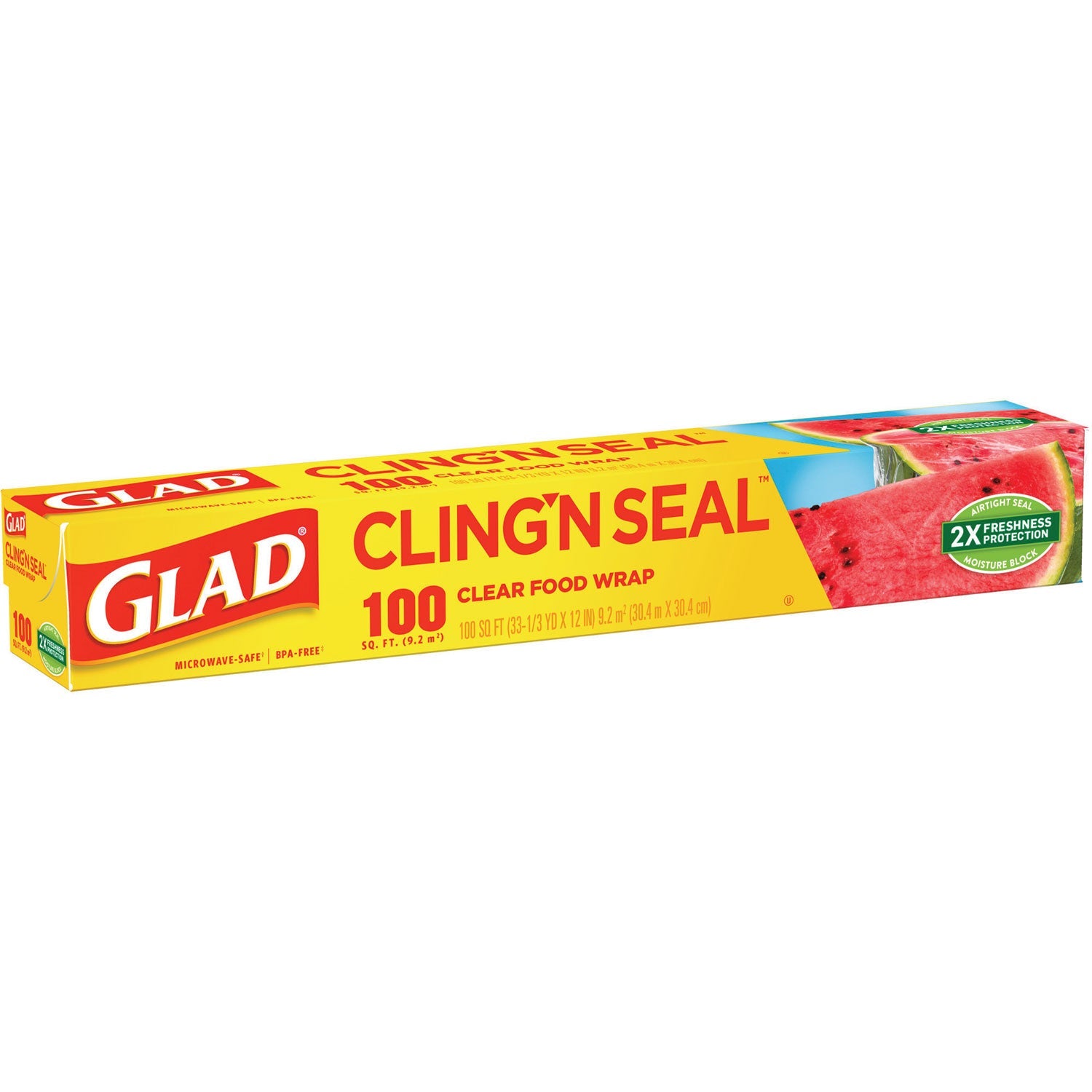 Glad® Cling'N Seal Plastic Food Wrap, 12" x 33.3 yd, 100 sq ft Roll, 16 Rolls/Carton