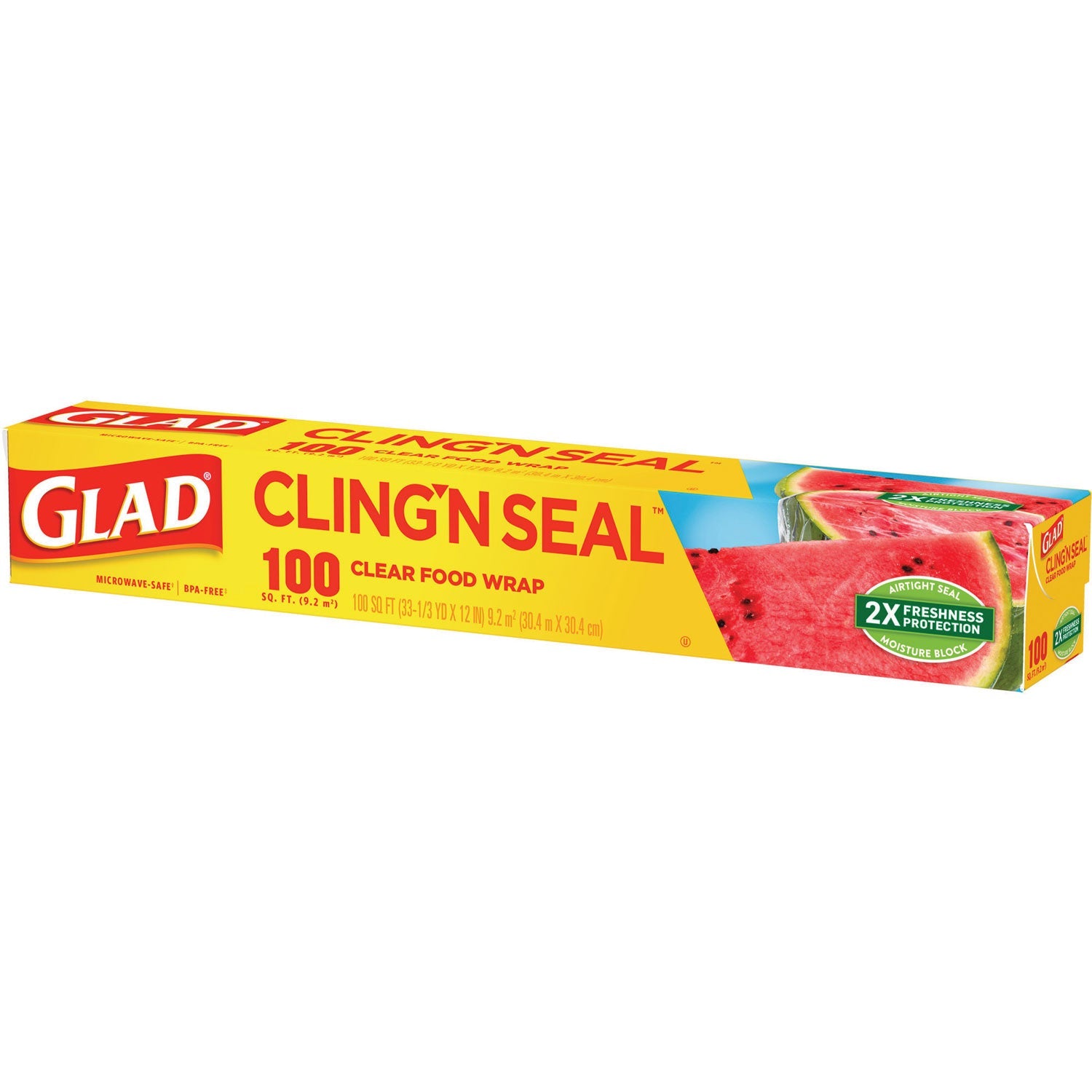 Glad® Cling'N Seal Plastic Food Wrap, 12" x 33.3 yd, 100 sq ft Roll, 16 Rolls/Carton