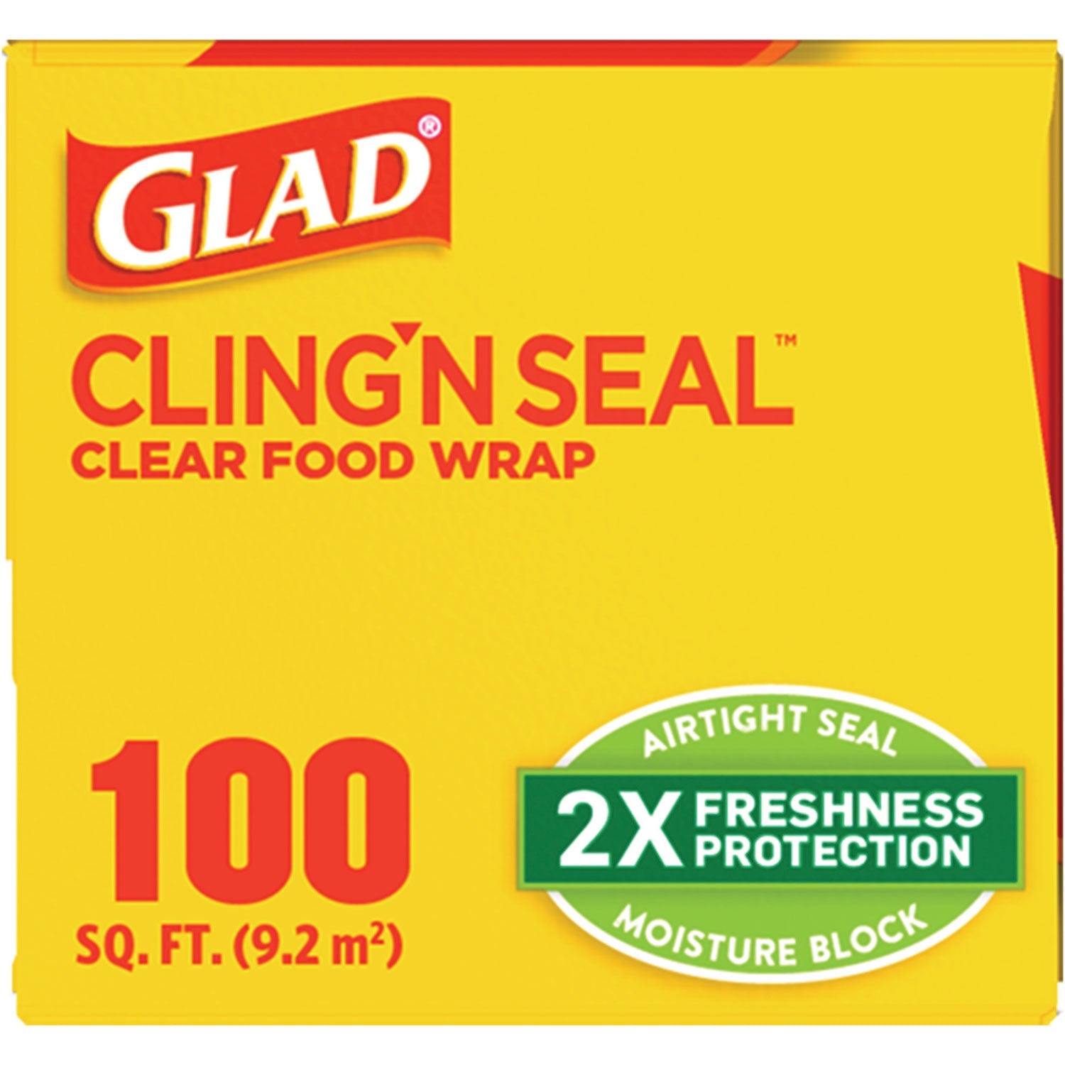 Glad® Cling'N Seal Plastic Food Wrap, 12" x 33.3 yd, 100 sq ft Roll, 16 Rolls/Carton