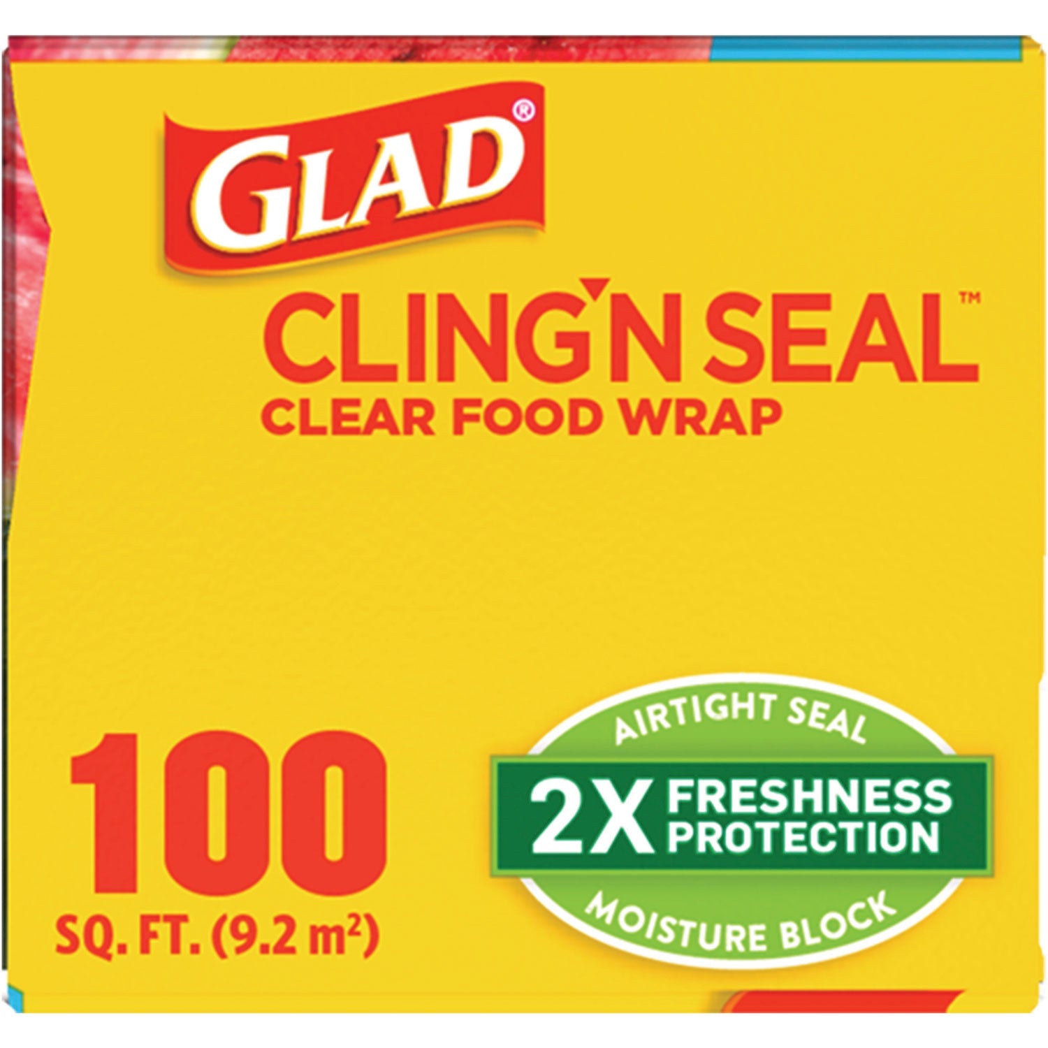 Glad® Cling'N Seal Plastic Food Wrap, 12" x 33.3 yd, 100 sq ft Roll, 16 Rolls/Carton