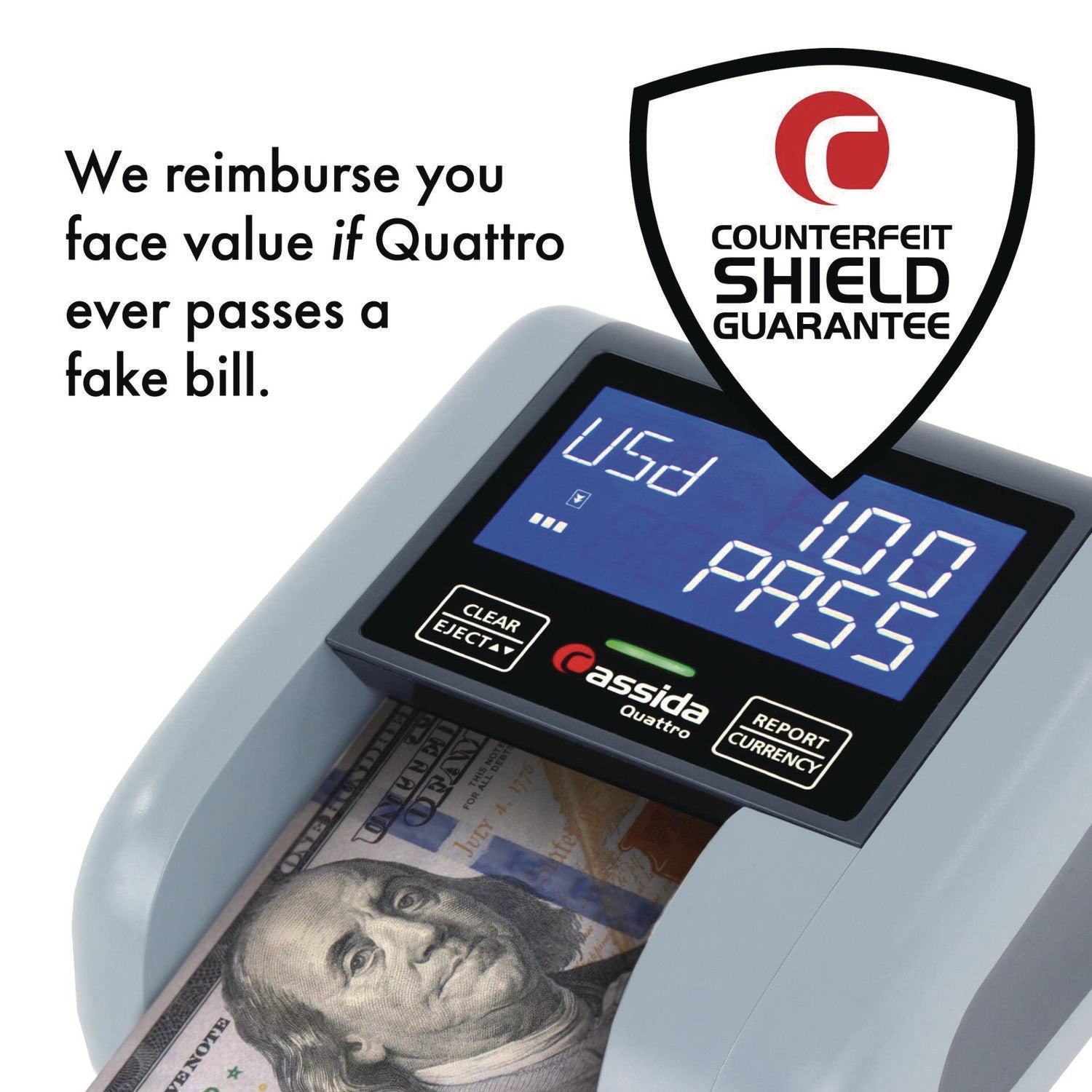 Cassida Quattro Counterfeit Detector, Infrared; Magnetic Strip Detection; Magnetic Thread Security; UV Light, U.S. Currency