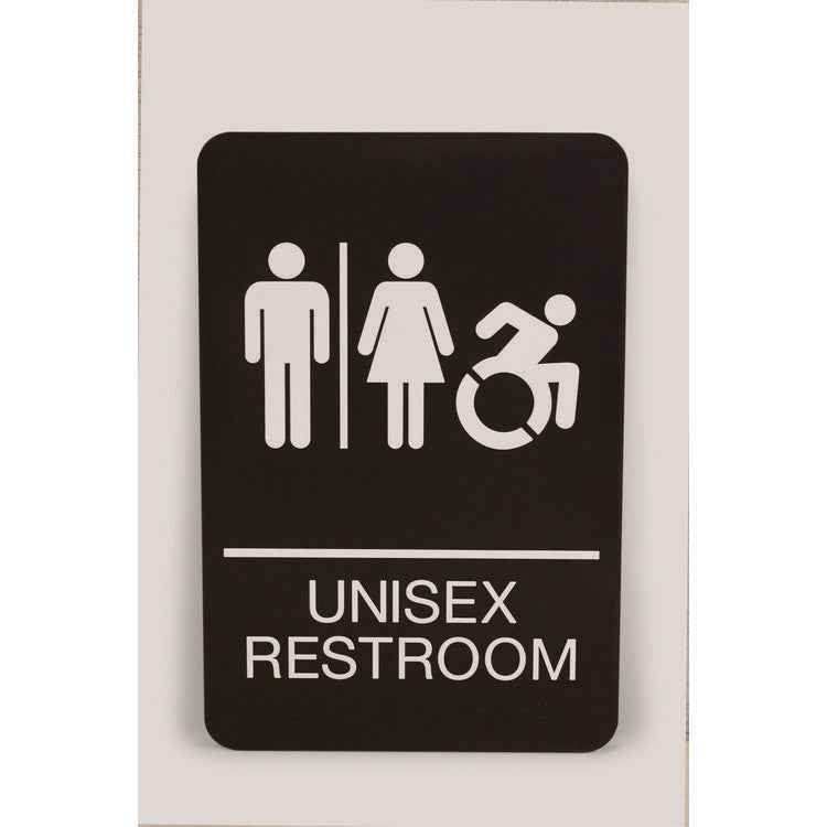 Headline® Sign ADA Sign, Unisex Restroom, 6 x 9, Black Face, White Graphics