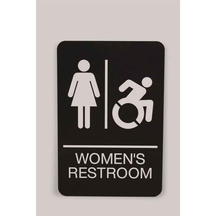 Headline® Sign ADA Sign, Women's Restroom, 6 x 9, Black Face, White Graphics