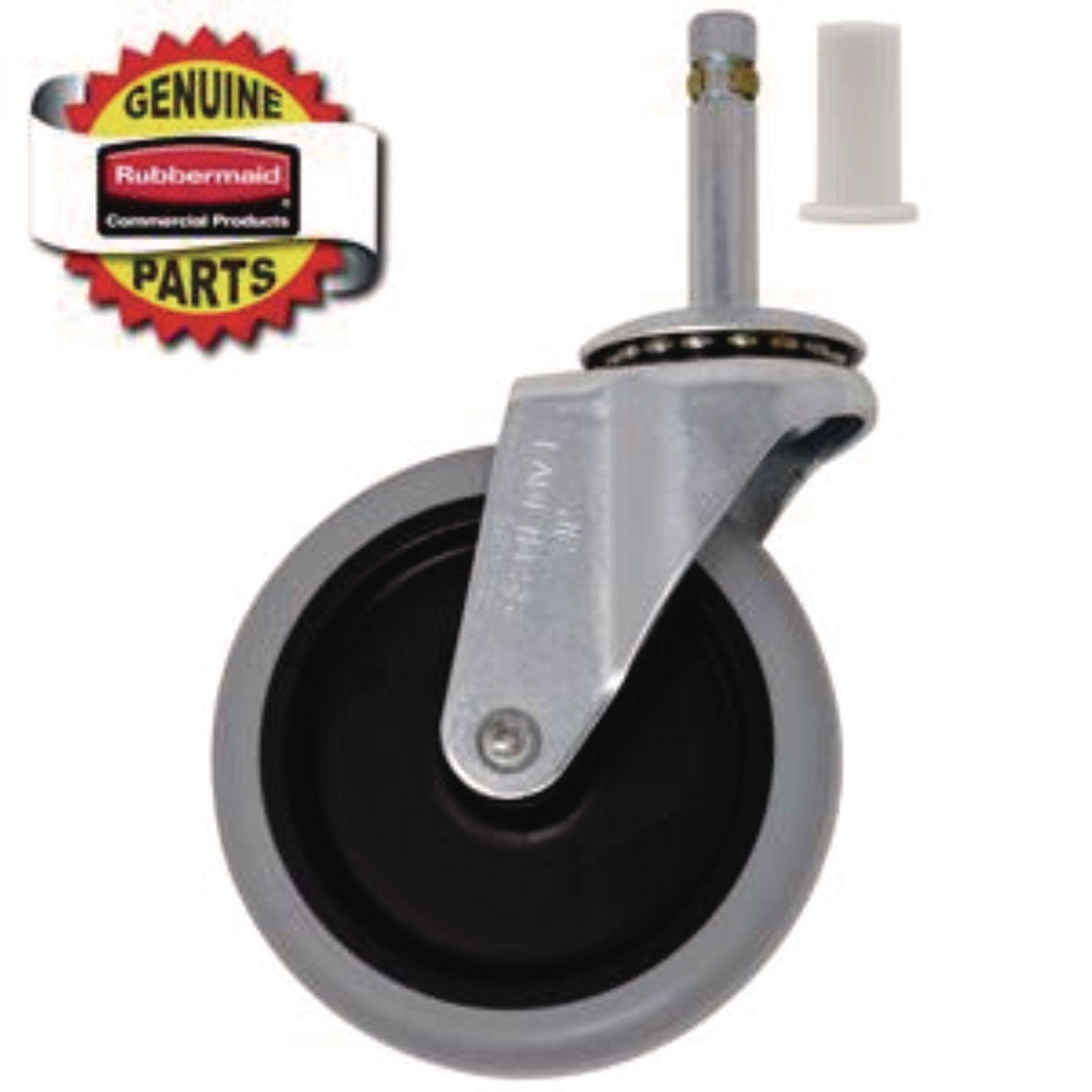 Rubbermaid® Commercial 4" Swivel Stem Caster with Insert for Janitor Cart 2000, Grip Ring Stem, Black/Gray/Silver - Bloom Skins