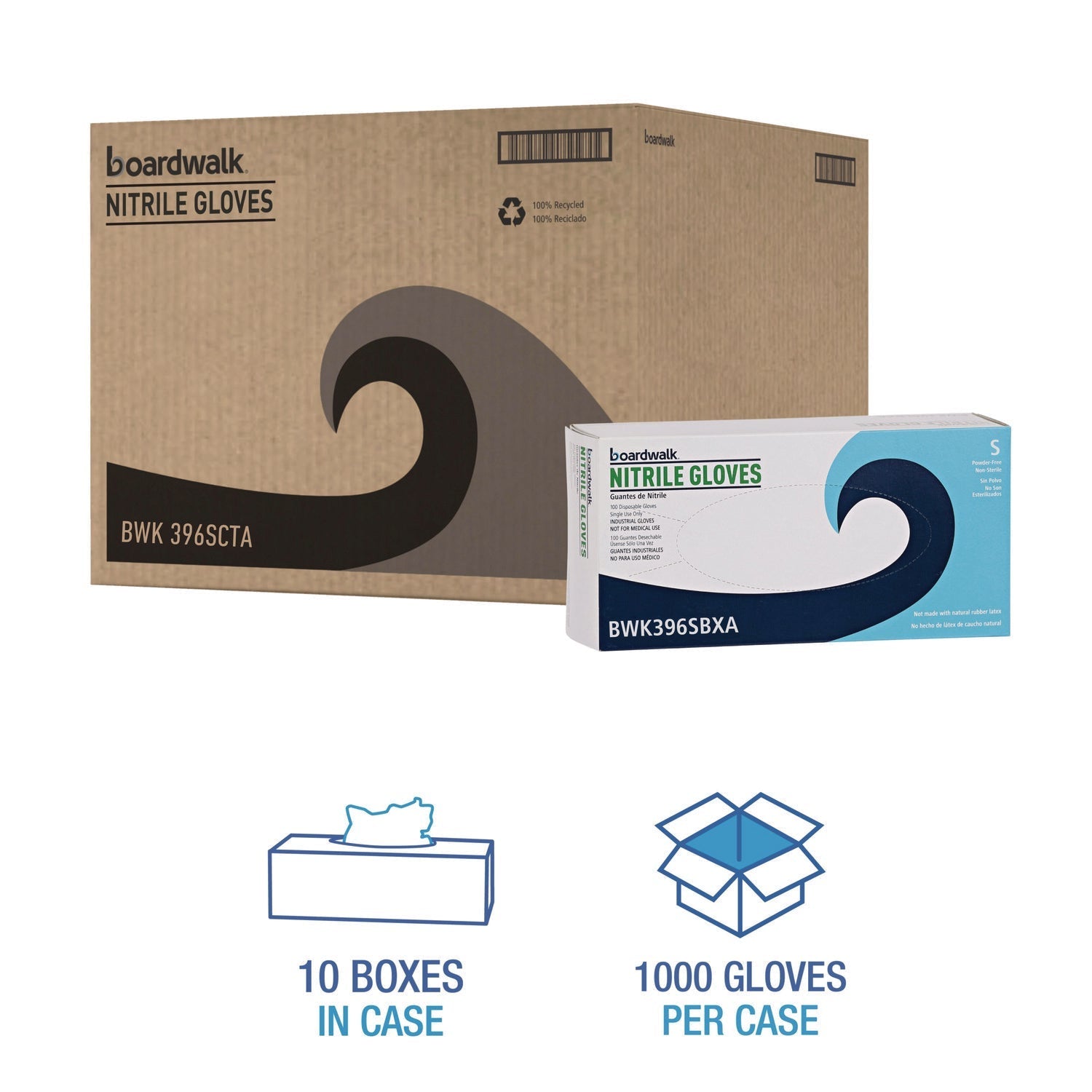 Boardwalk® Disposable General-Purpose Powder-Free Nitrile Gloves, Small, Black, 4.4 mil, 100/Box, 10 Boxes/Carton