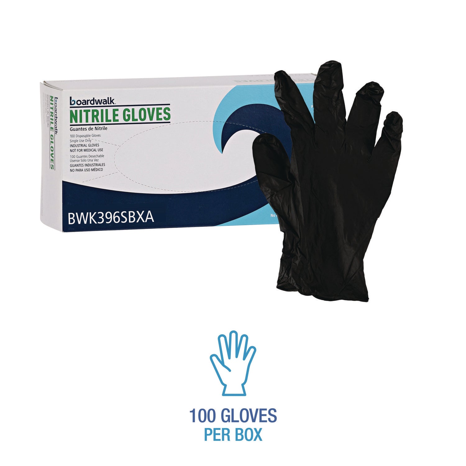 Boardwalk® Disposable General-Purpose Powder-Free Nitrile Gloves, Small, Black, 4.4 mil, 100/Box, 10 Boxes/Carton