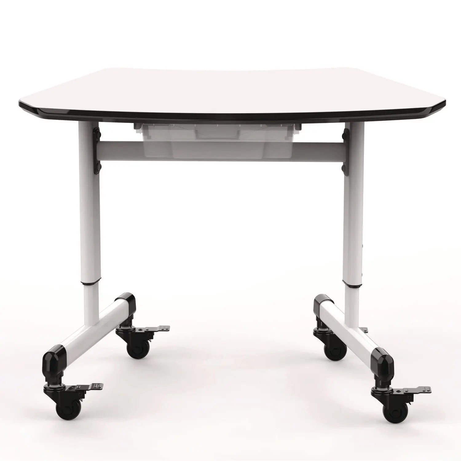 Luxor Height-Adjustable Trapezoid Student Desk with Drawer, 60.25 x 21 x 32 to 38, White