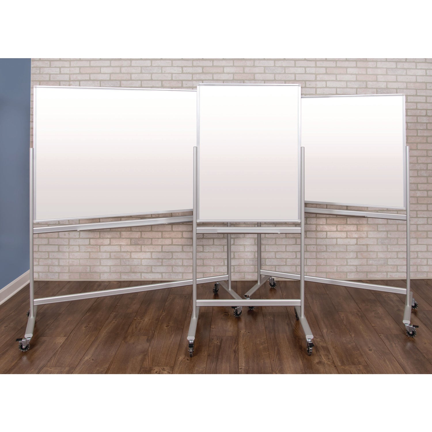 Luxor Mobile Magnetic Glass Dry Erase Board, 60" x 40", White Surface, Silver Aluminum Frame