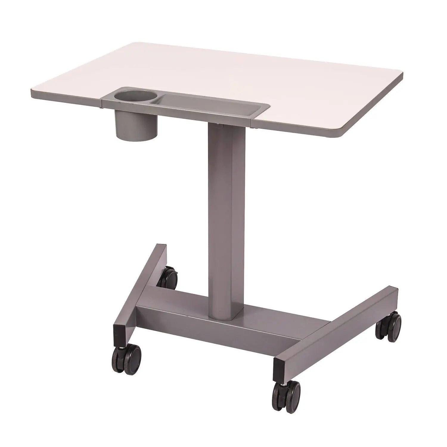 Luxor Pneumatic Sit Stand Desk, 27.5 x 19.5 x 26.25 to 42, White/Gray