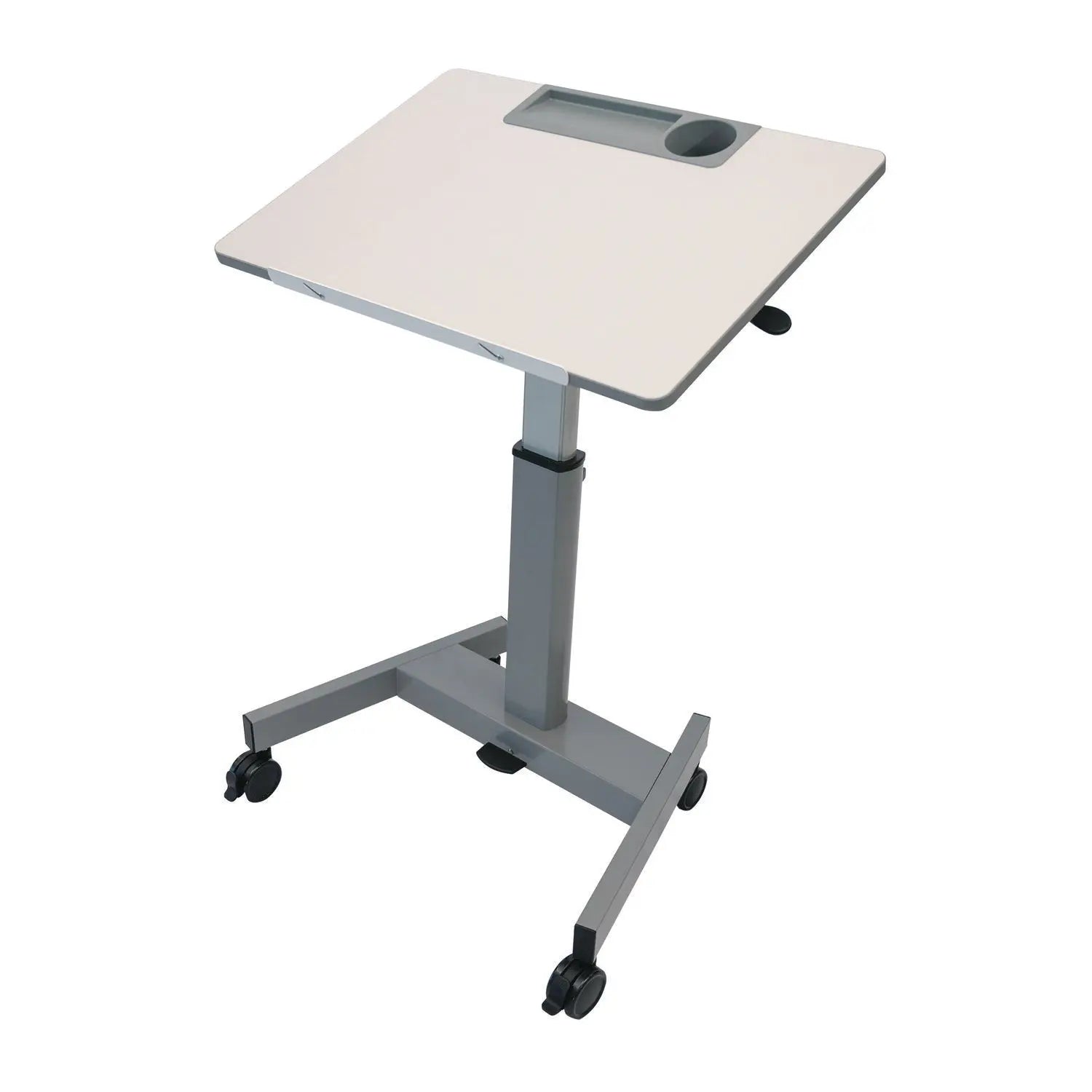 Luxor Pneumatic Adjustable Height Flip Top Student Desk, 27.5 x 19.5 x 26.25 to 42, White/Gray