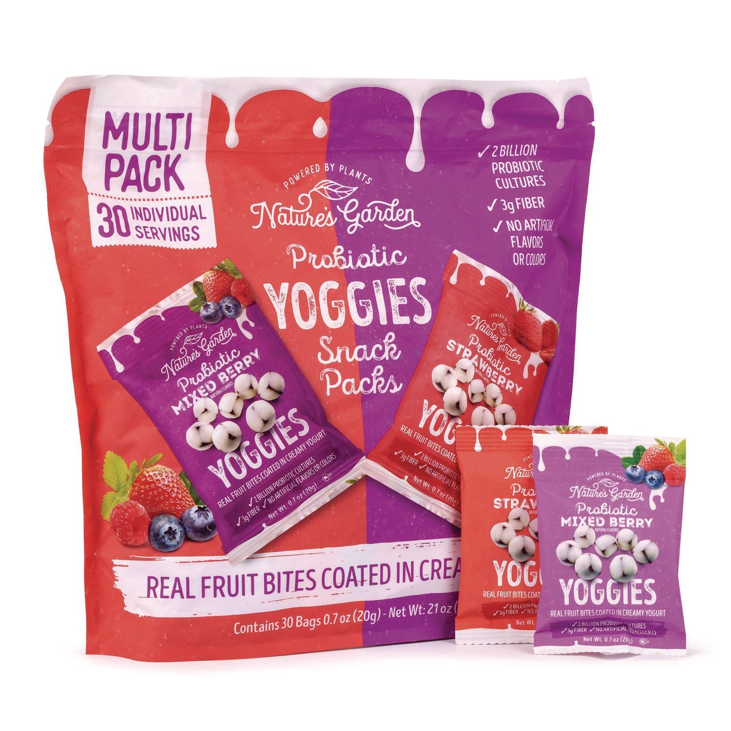 Nature's Garden Probiotic Yoggies Variety Snack Pack, Assorted Flavors, 0.7 oz Bag, 30/Carton - Bloom Skins