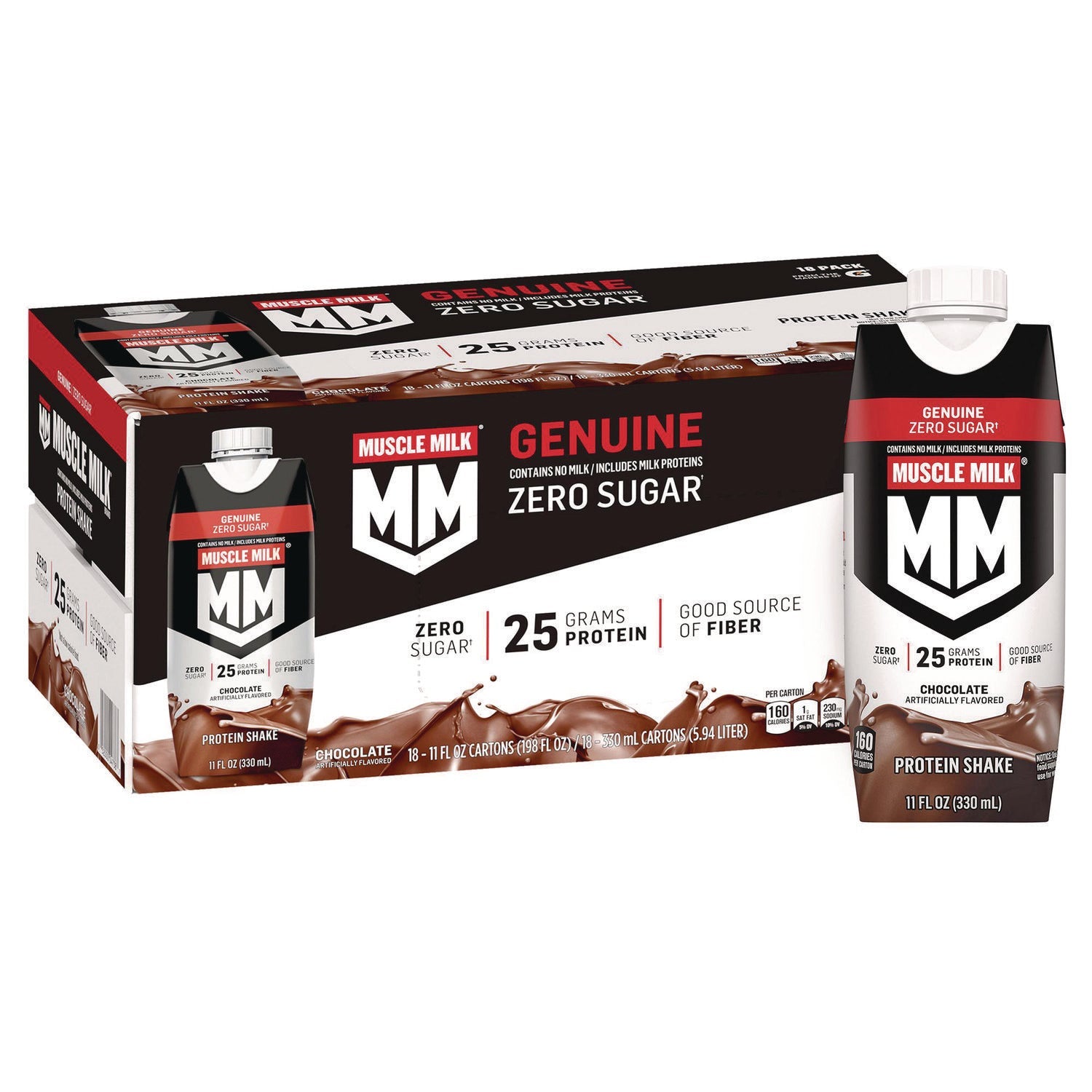MUSCLE MILK PROTEIN™ Genuine Chocolate Protein Shake, 11 oz Carton, 18/Carton
