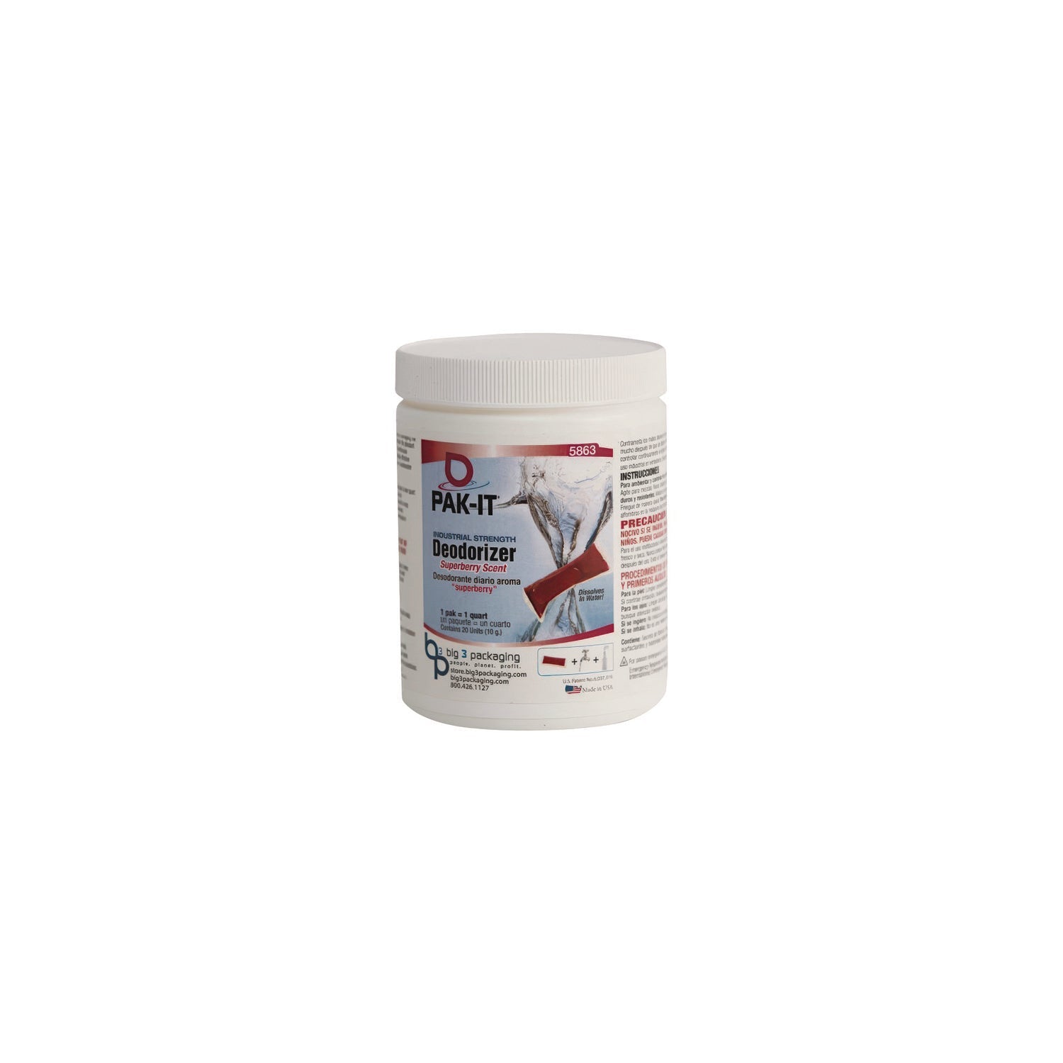 PAK-IT® Industrial-Strength Deodorizer, Superberry, 0.35 oz Packets, 20 Packets/Jar, 12 Jars/Carton