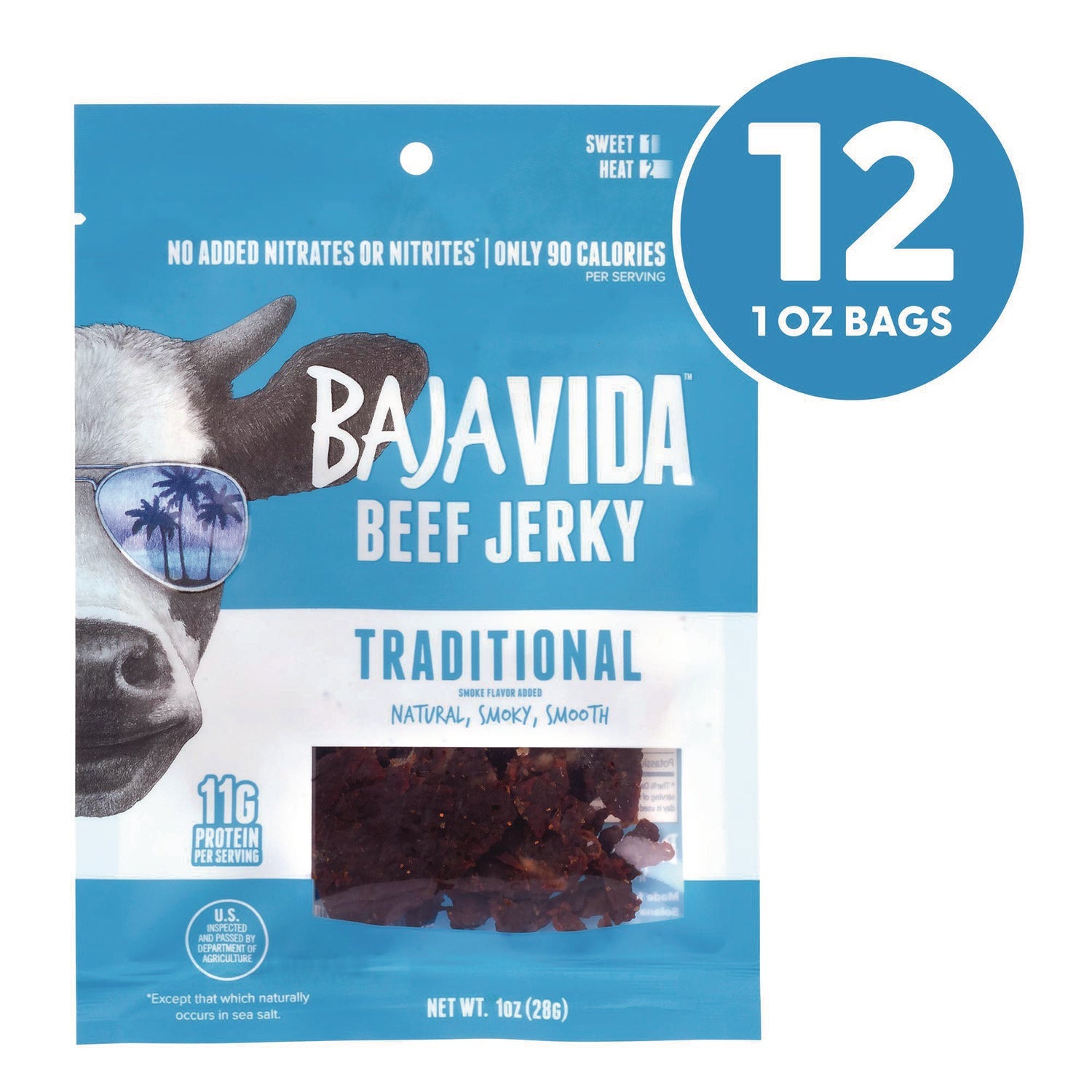 Baja Jerky Beef Jerky Traditional Snack Pack, Original, 1 oz Packet, 12/Carton - Bloom Skins