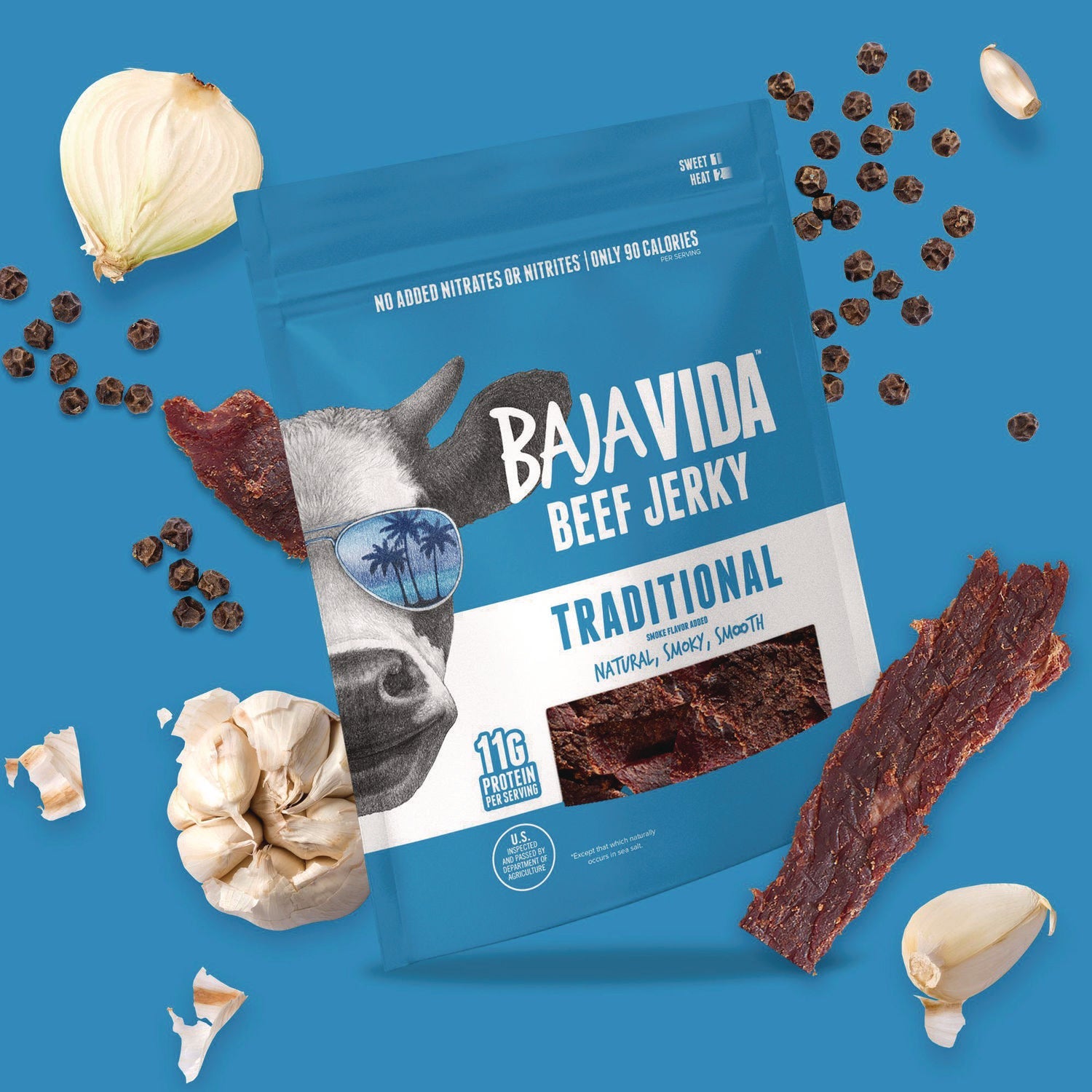 Baja Jerky Beef Jerky Traditional Snack Pack, Original, 1 oz Packet, 12/Carton - Bloom Skins