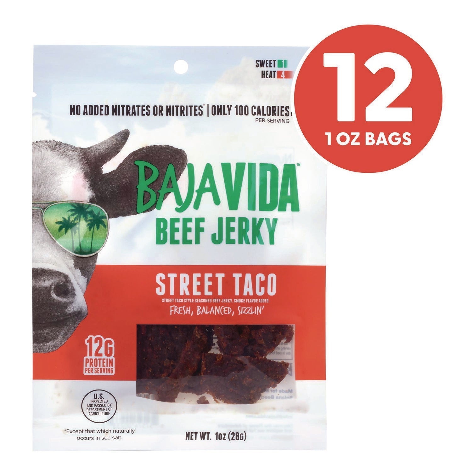 Baja Jerky Beef Jerky Street Taco Snack Pack, Street Taco, 1 oz Packet, 12/Carton
