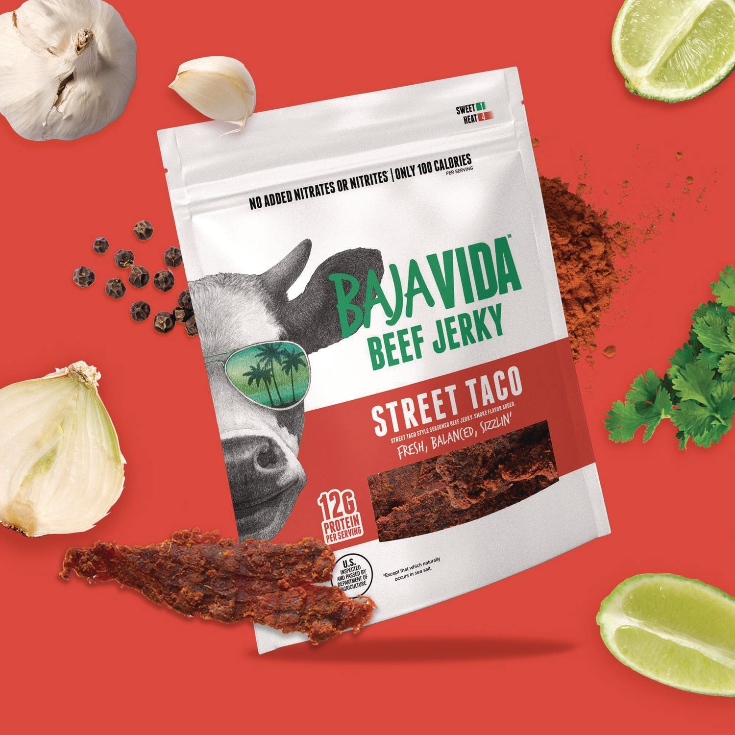Baja Jerky Beef Jerky Street Taco Snack Pack, Street Taco, 1 oz Packet, 12/Carton