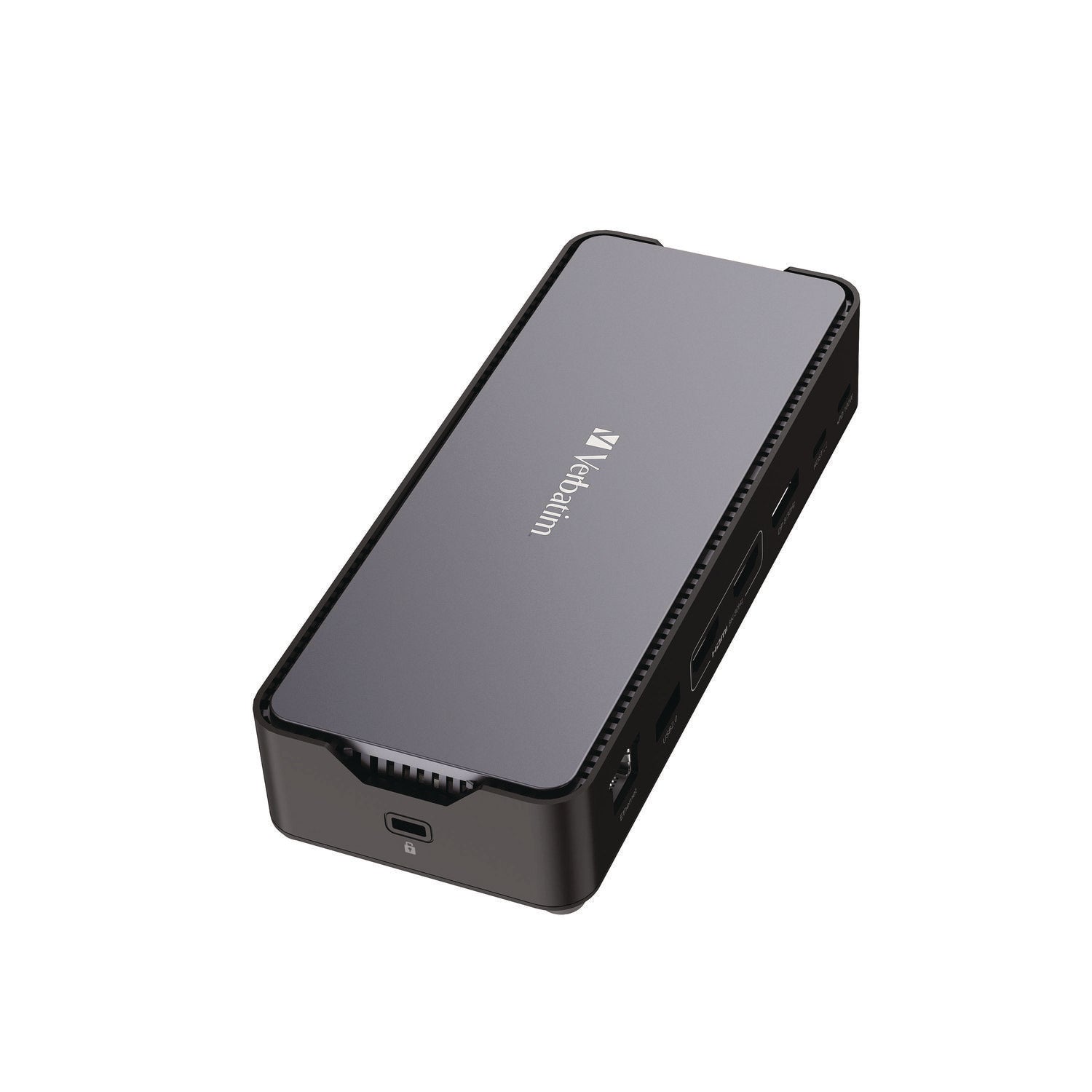 Verbatim® USB-C Pro Docking Station 15-in-1 SSD Enclosure, Audio/DisplayPort/HDMI/Micro SD/NVMe/RJ45/SD/USB-A/USB-C/SATA, Gray
