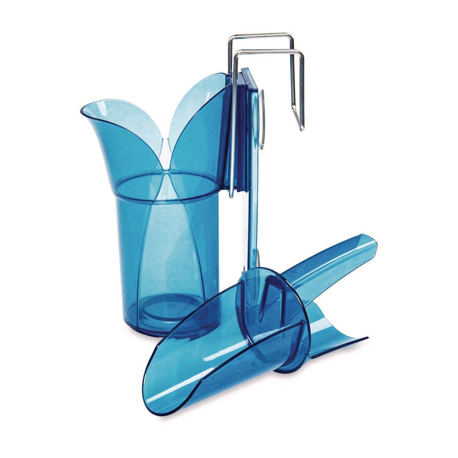 San Jamar® Saf-T-Scoop and Guardian System for Ice Machines, 12 oz to 16 oz Ice Scoop, Transparent Blue, 50/Carton - Bloom Skins