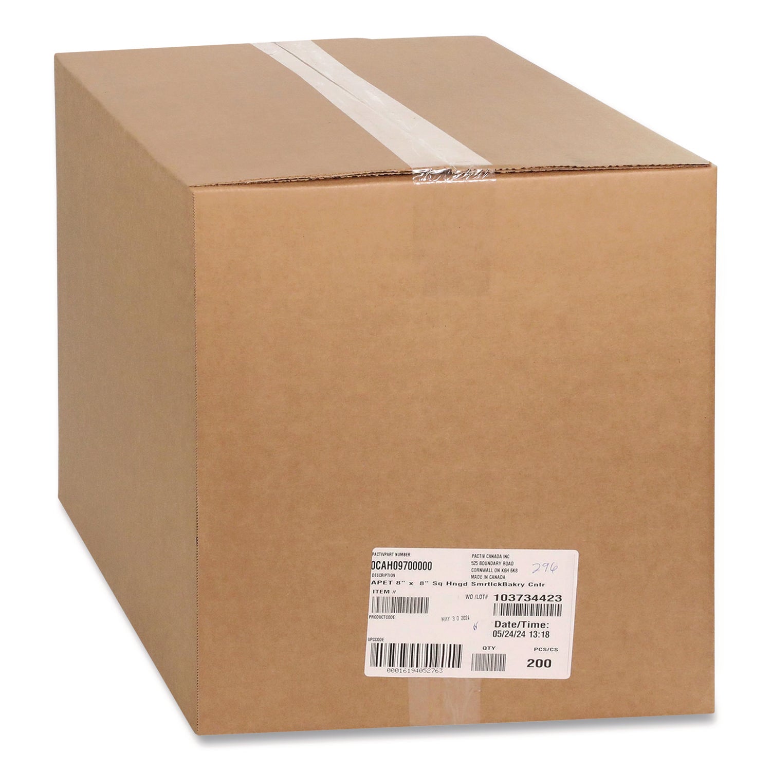 Pactiv Evergreen SmartLock PET Hinged Lid Bakery Container, 8.75 x 8.25 x 3.63, Clear, Plastic, 200/Carton