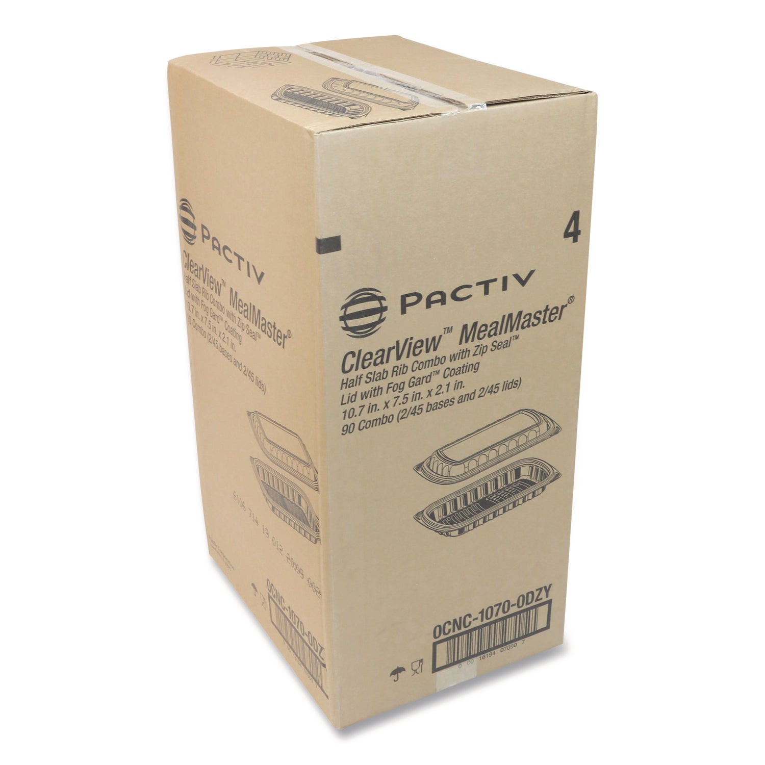 Pactiv Evergreen MealMaster Rib Container, 10 x 7.1 x 2.1, Black/Clear, Plastic, 90/Carton