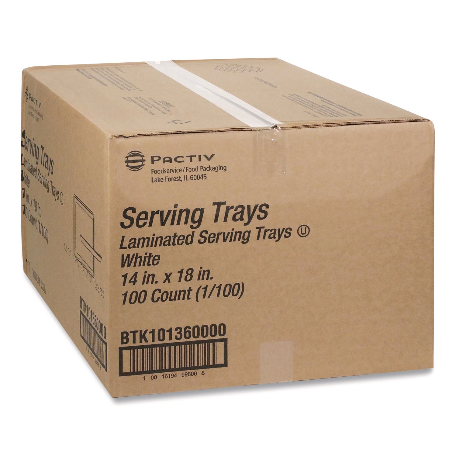 Pactiv Evergreen Laminated Foam Serving Tray, 18 x 14, White, 100/Carton