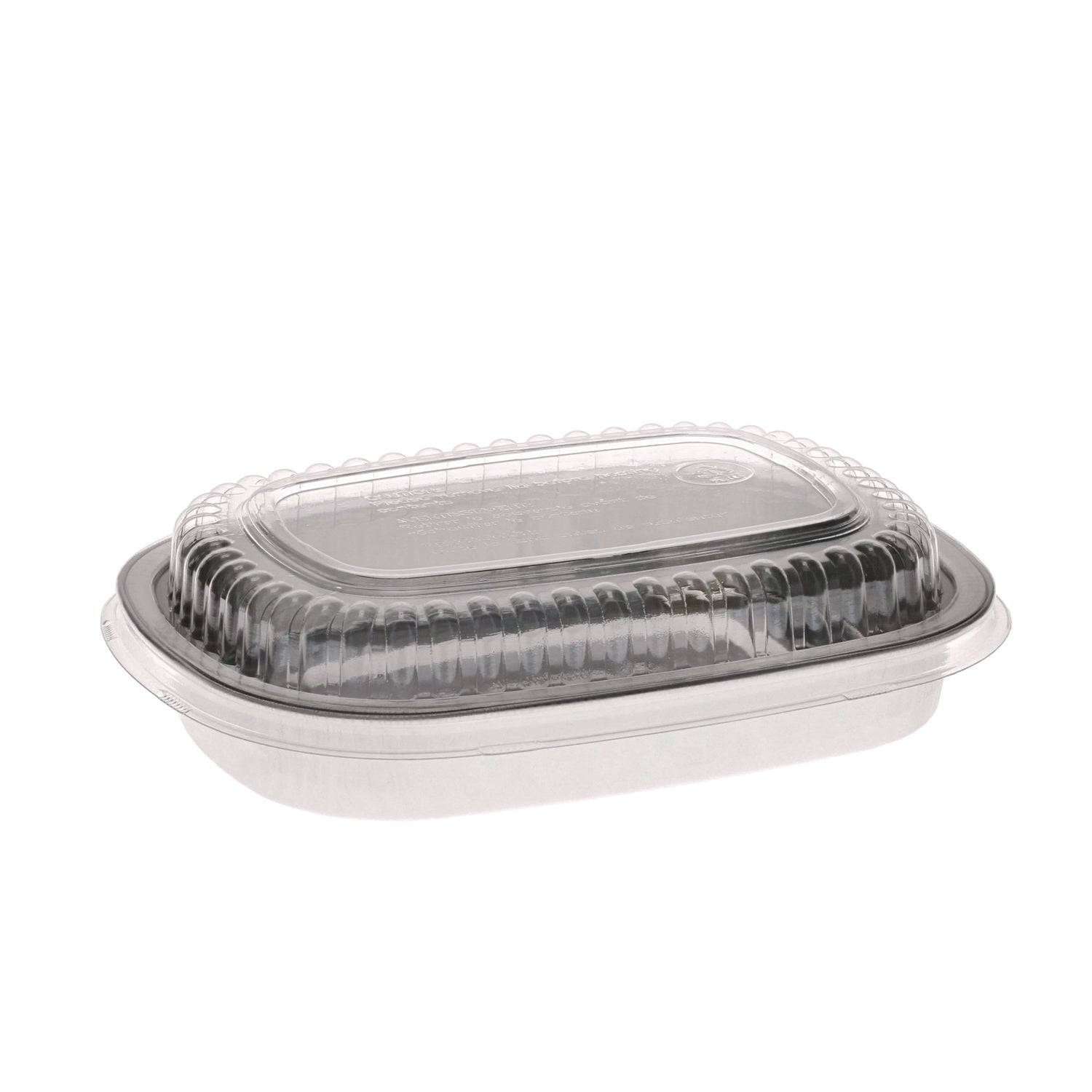 Pactiv Evergreen Classic Carry-Out Container with PET Dome Lid, 22 oz, 8.2 x 6.2 x 1.3, Silver/Clear, Aluminum, 100/Carton
