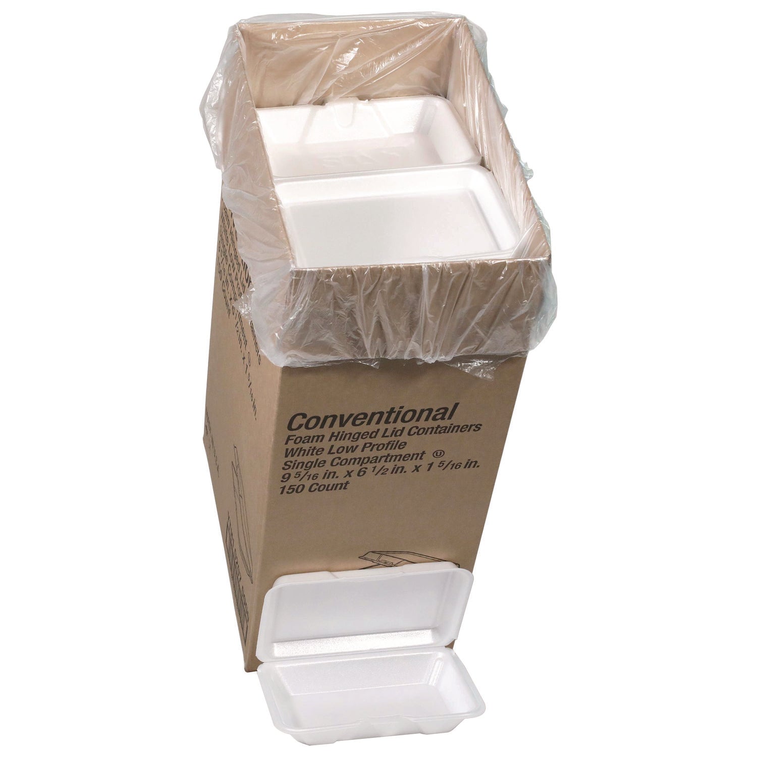 Pactiv Evergreen Conventional Foam Hinged Lid Container, Very Shallow, 9 x 6.5 x 1.3, White, 150/Carton