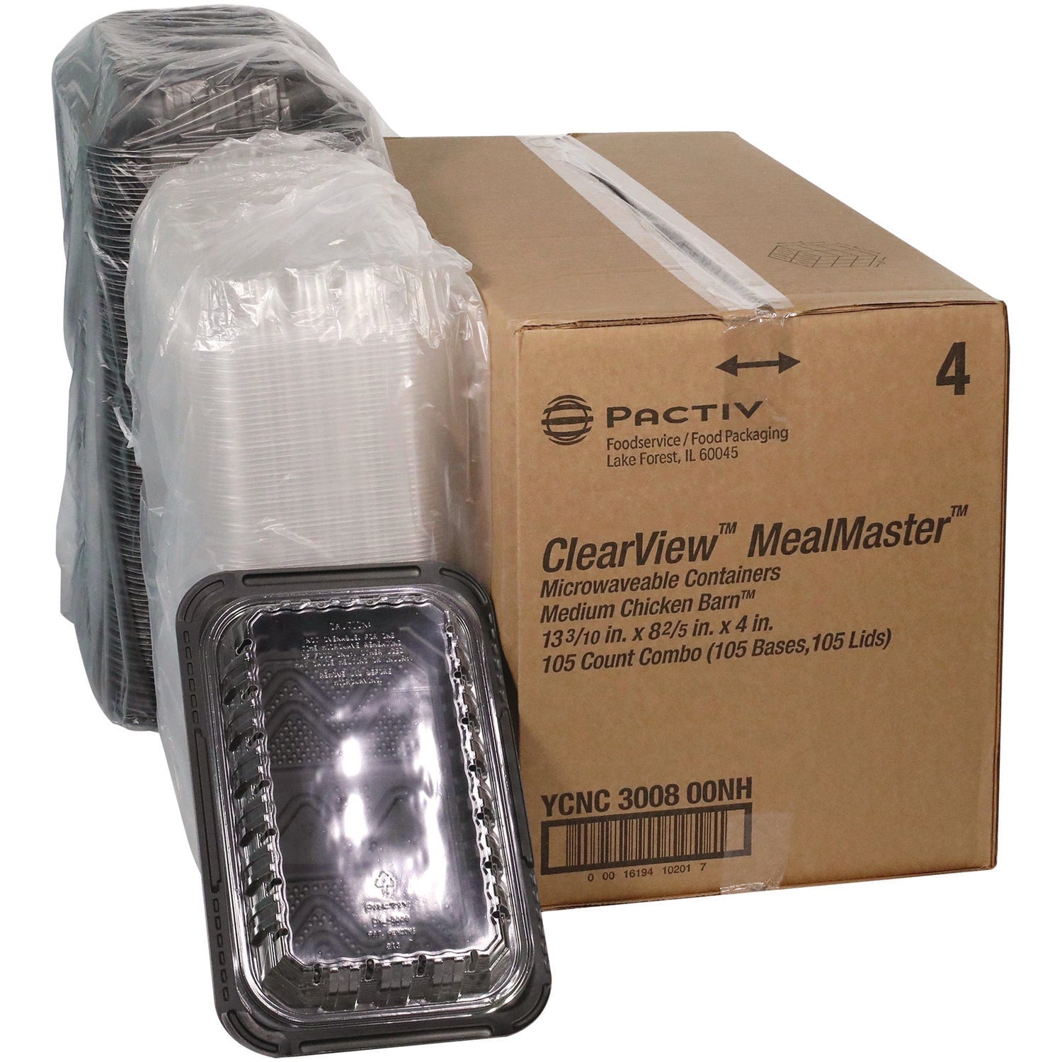 Pactiv Evergreen ClearView MealMaster Chicken Barn, 13.3 x 8.4 x 4, Black/Clear, Plastic, 105/Carton