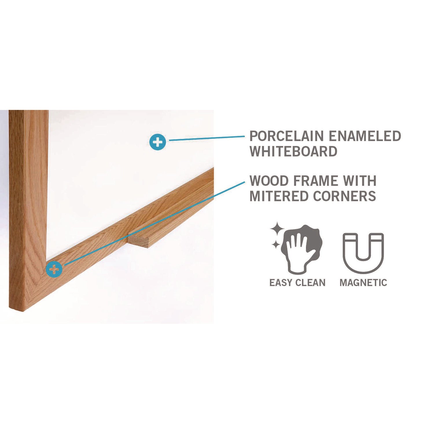 Ghent M1 Porcelain Magnetic Whiteboard, 87.94" x 48.5", White Surface, Natural Wood Frame