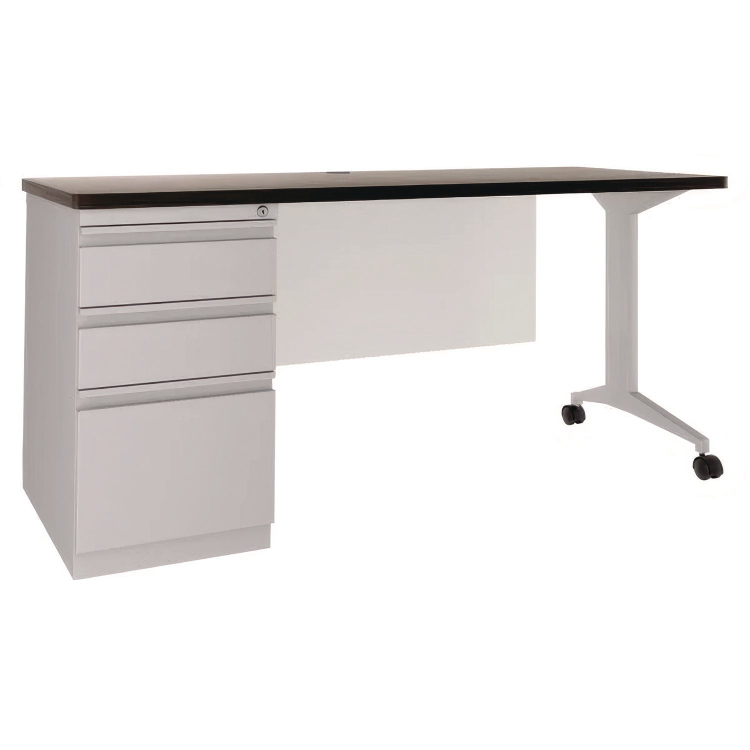Hirsh Industries® Modern Teacher Series Pedestal Desk, 60" x 24" x 28.5", Artic Silver/Weathered Charcoal