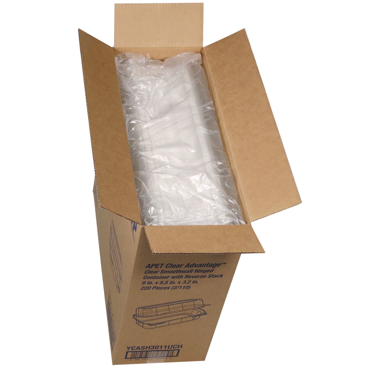 Pactiv Evergreen Hoagie Hinged Lid Container, 9 x 5.5 x 3.2, Clear, Plastic, 220/Carton
