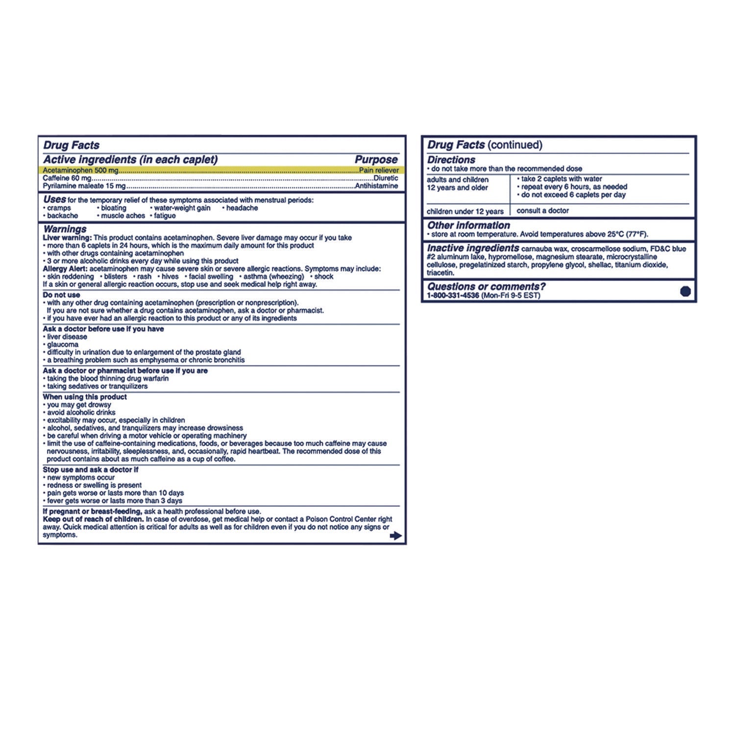 Midol® Complete Menstrual Caplets, 2/Pack, 30 Packs/Box