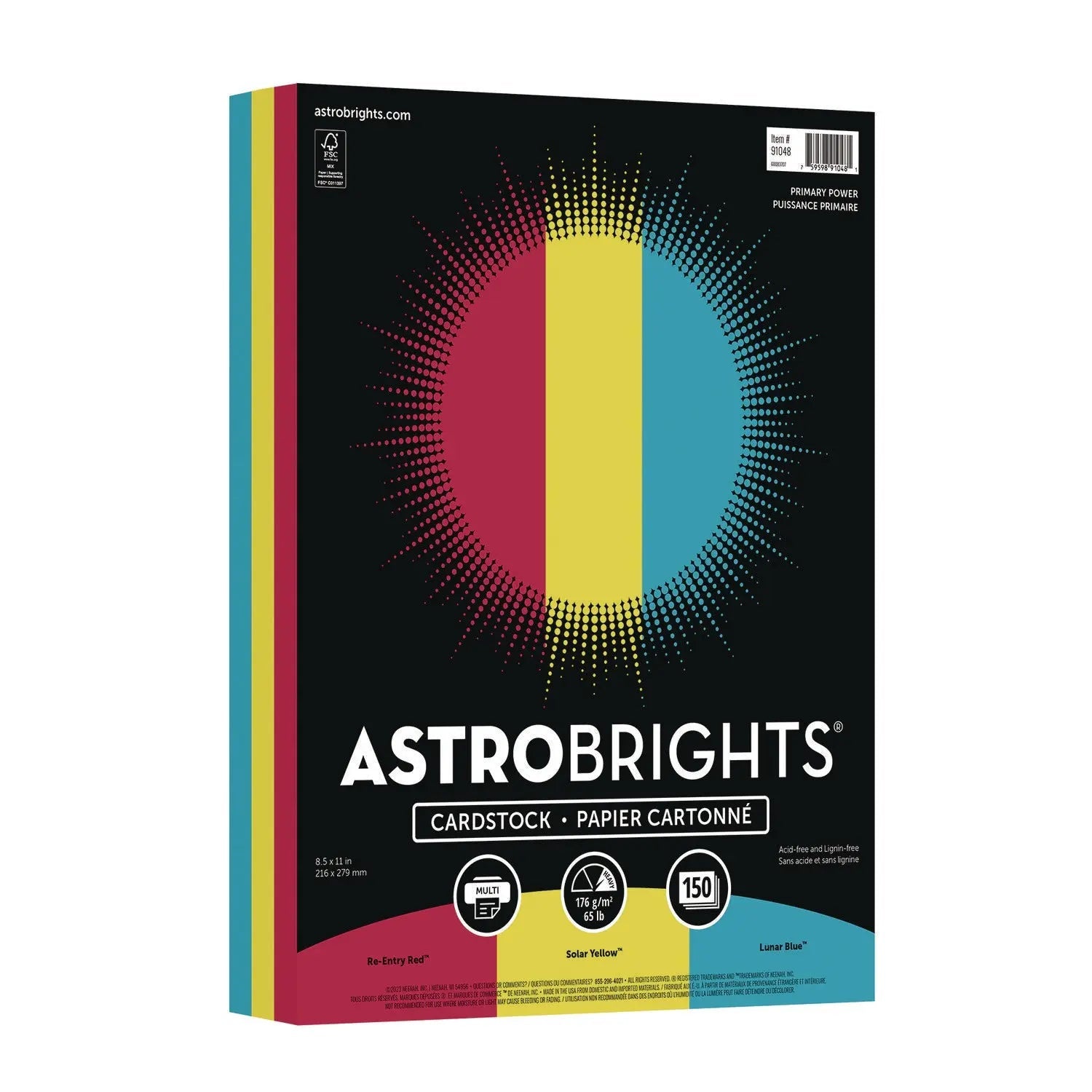 Astrobrights® Color Cardstock -"Primary" Assortment, 65 lb Cover Weight, 8.5 x 11, Assorted Primary Colors, 150/Pack