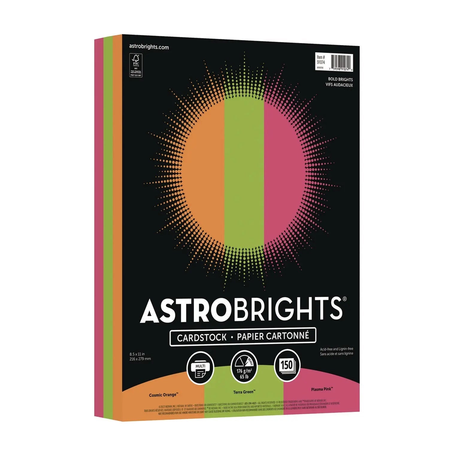 Astrobrights® Color Cardstock -"Bright" Assortment, 65 lb Cover Weight, 8.5 x 11, Assorted, 150/Pack