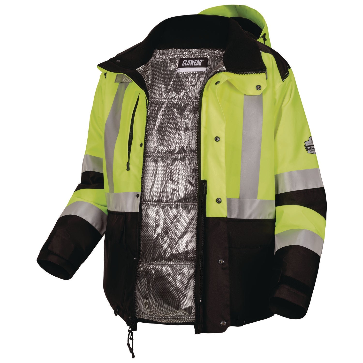 ergodyne® GloWear Class 3 Hi-Vis Winter Jacket with AmpliFIRE Heat Reflective Lining, 4X-L,arge Lime