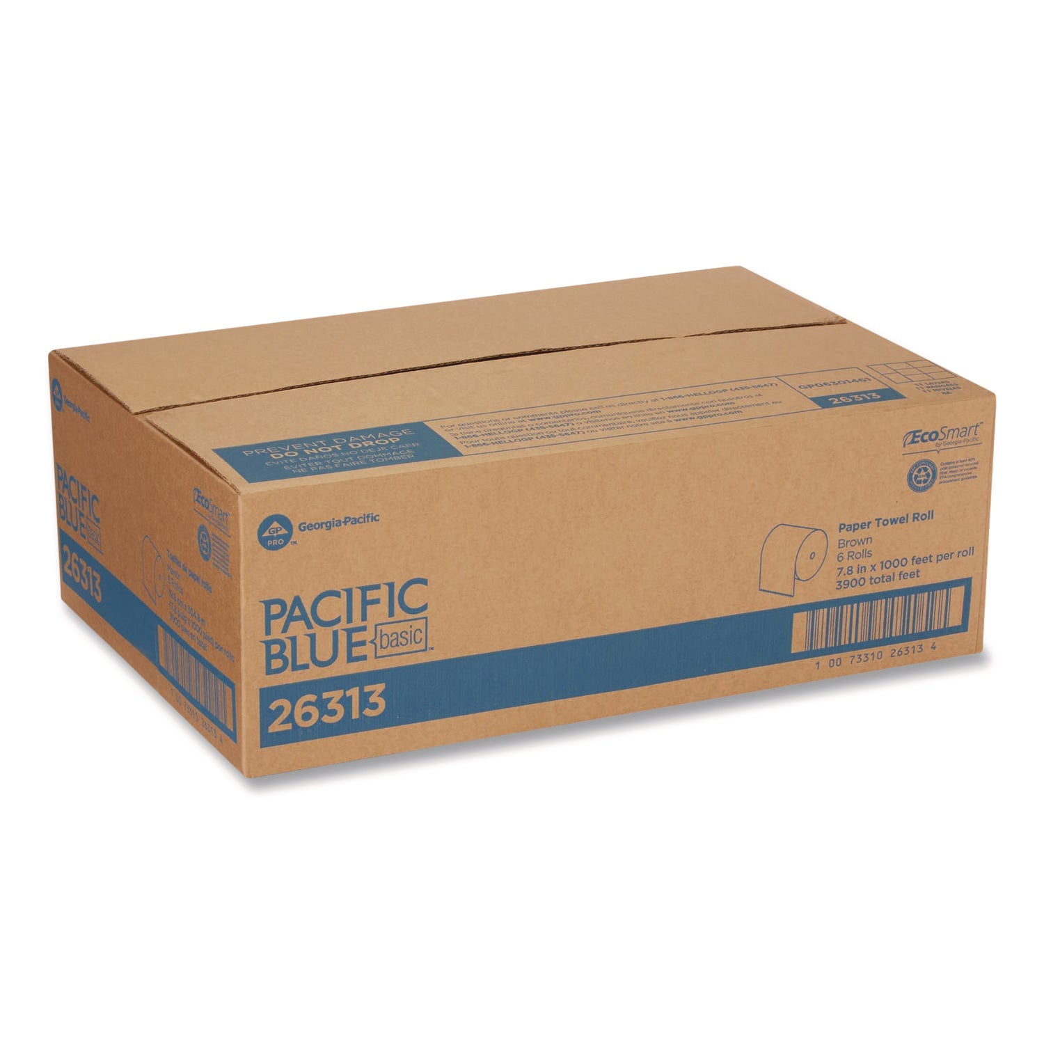 Georgia Pacific® Professional Pacific Blue Basic Recycled Paper Towel Roll, 1-Ply, 7.87 " x 1,000 ft, Brown, 6/Carton