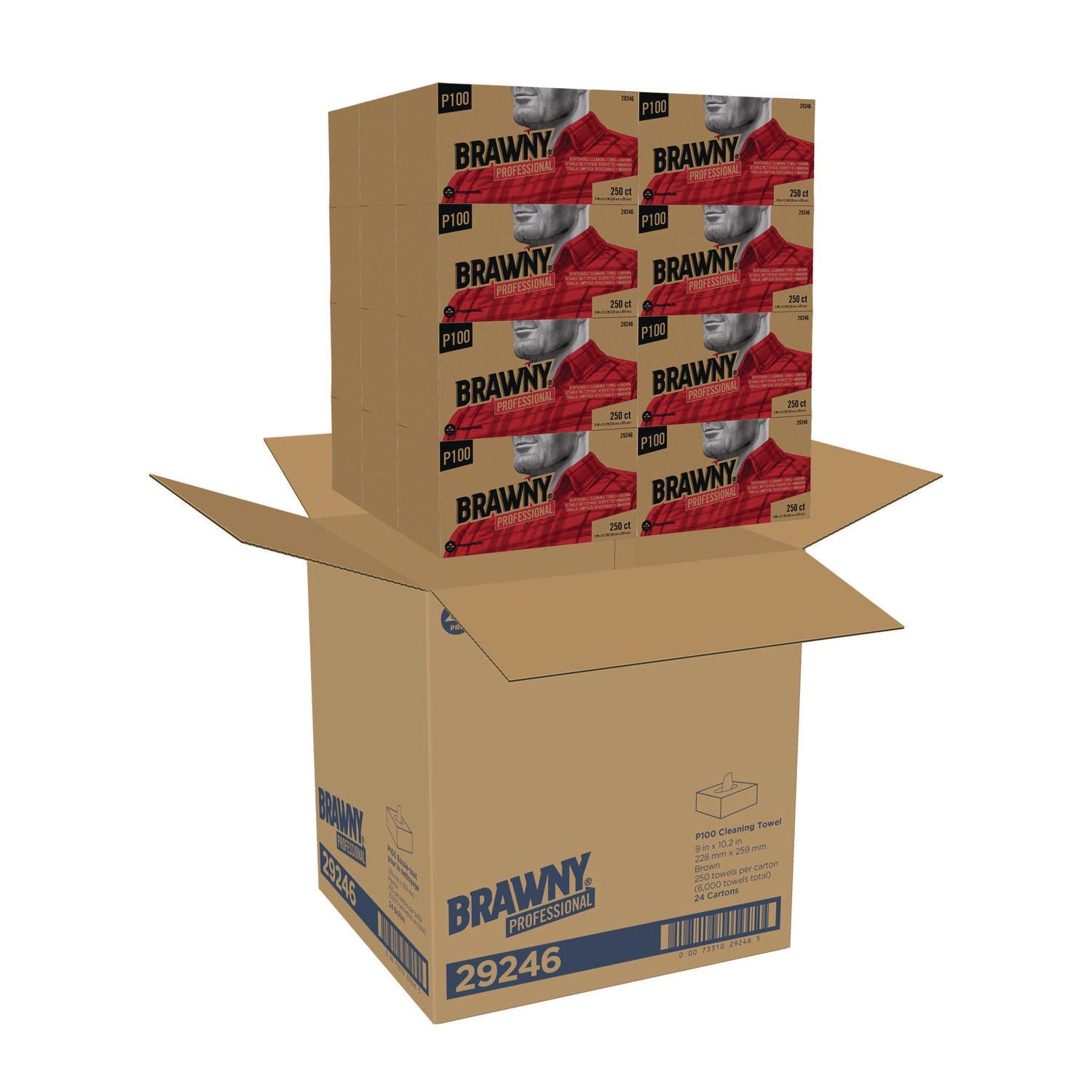 Brawny® Professional All Purpose Wipers, 1-Ply, 9 x 10.25, Brown, 250 Wipers/Box, 24 Boxes/Carton - Bloom Skins