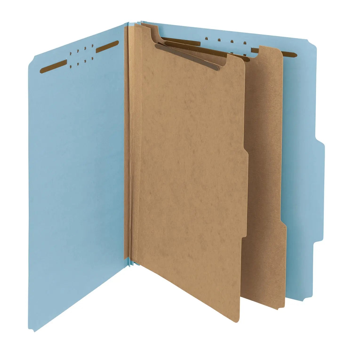 Smead Recycled Pressboard Classification Folders, 2" Expansion, 2 Dividers, 4 Fasteners, Letter Size, Blue Exterior, 10/Box