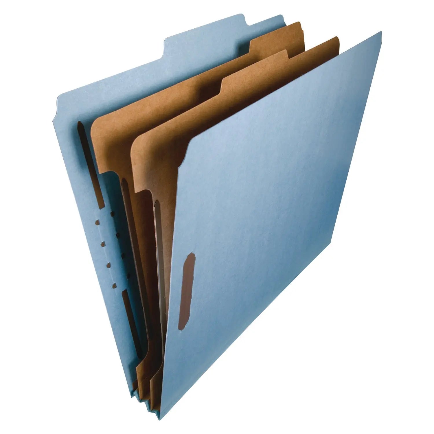 Smead Recycled Pressboard Classification Folders, 2" Expansion, 2 Dividers, 4 Fasteners, Letter Size, Blue Exterior, 10/Box