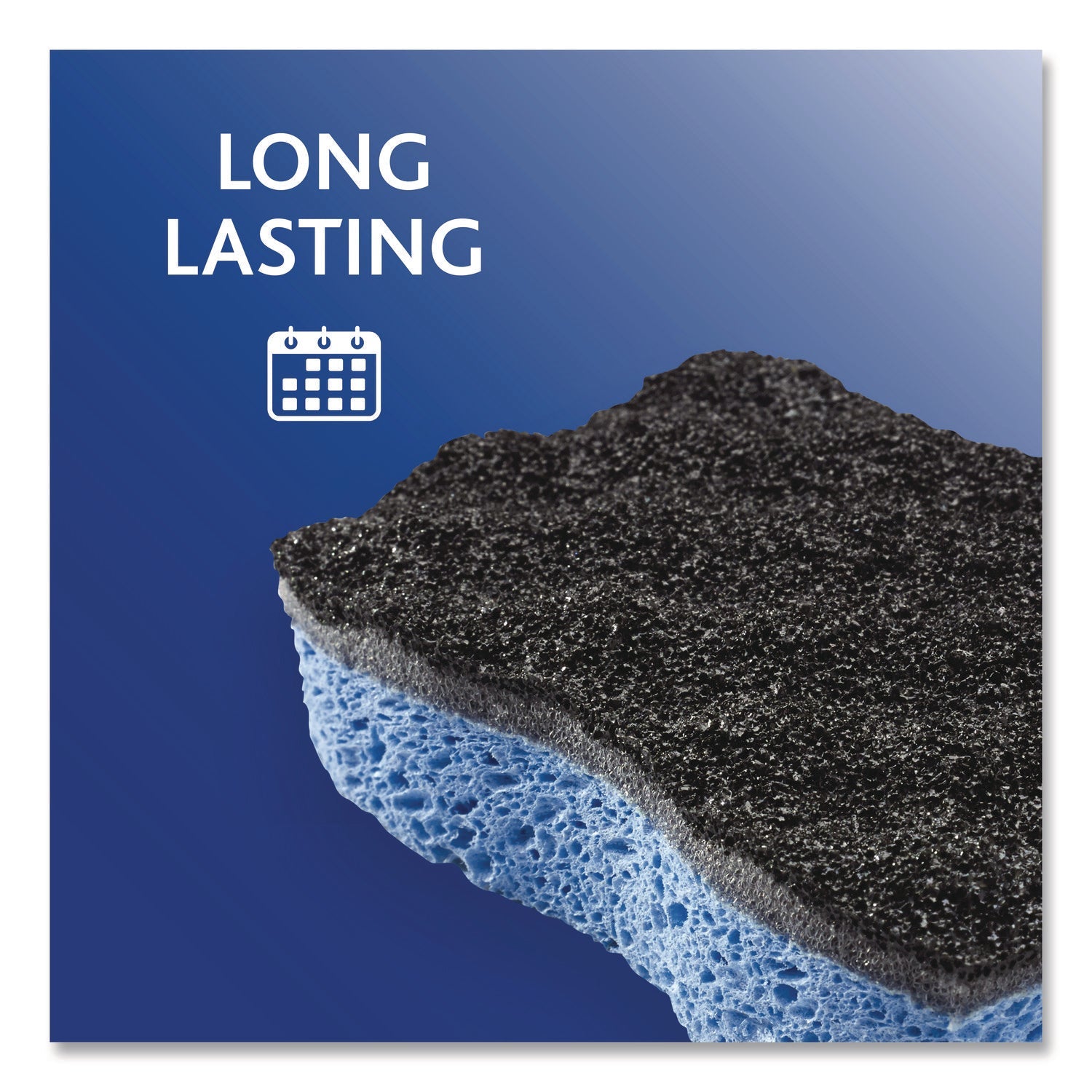 O-Cedar® Scrunge Heavy-Duty Sponge, 2.63" x 4.25", 1" Thick, Black/Blue, 2/Pack, 8 Packs/Carton