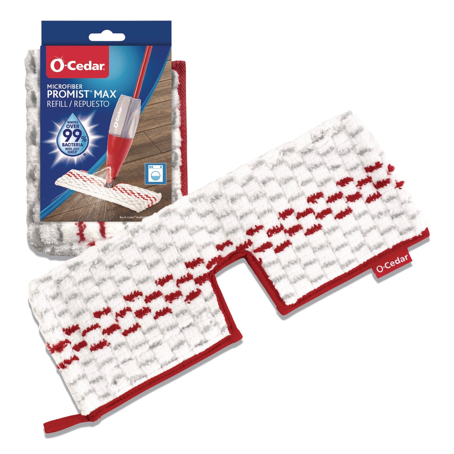 O-Cedar® ProMist MAX Refill, Microfiber, Custom Size for ProMist Mop System, Red/White/Gray, 4/Carton