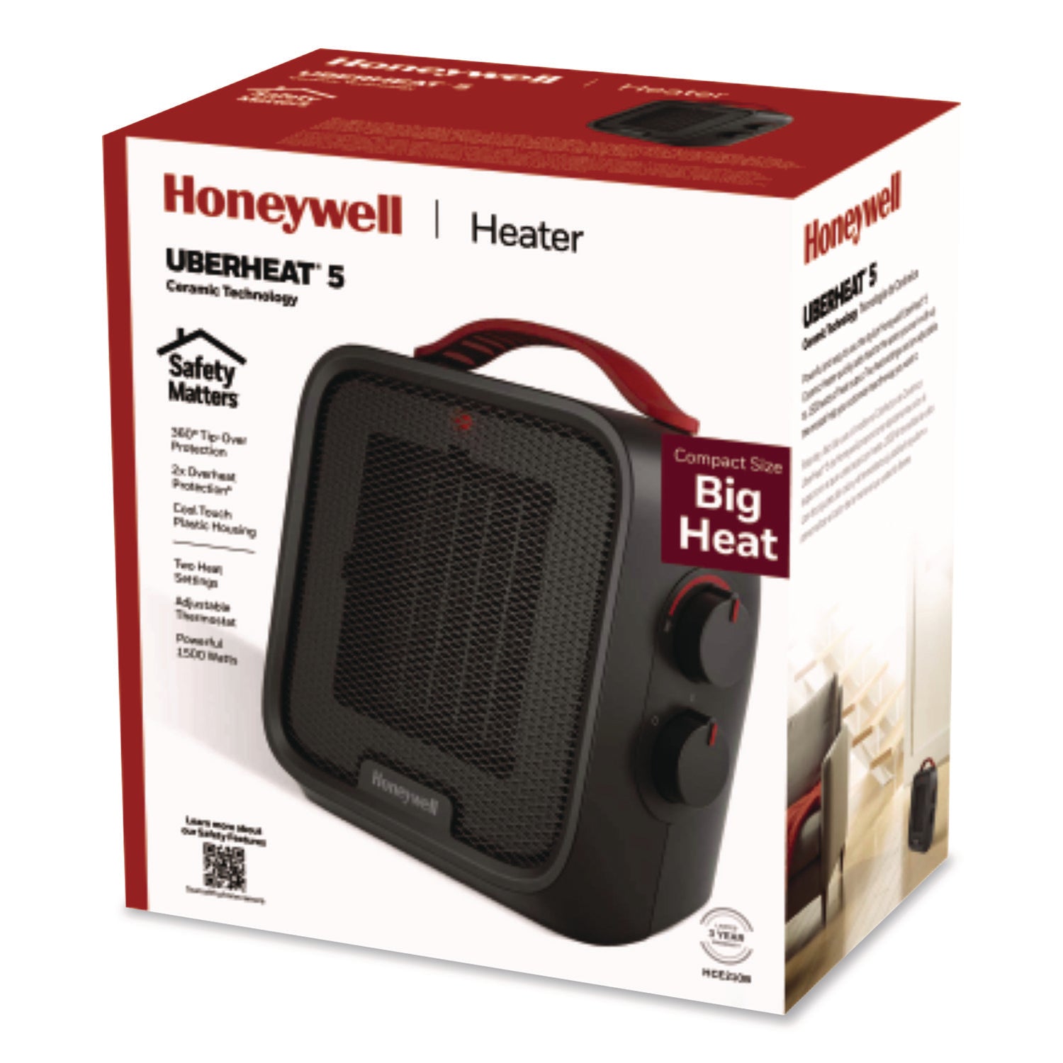 Honeywell UberHeat 5 Ceramic Heater, 4.5 x 4.5 x 8.86, Black