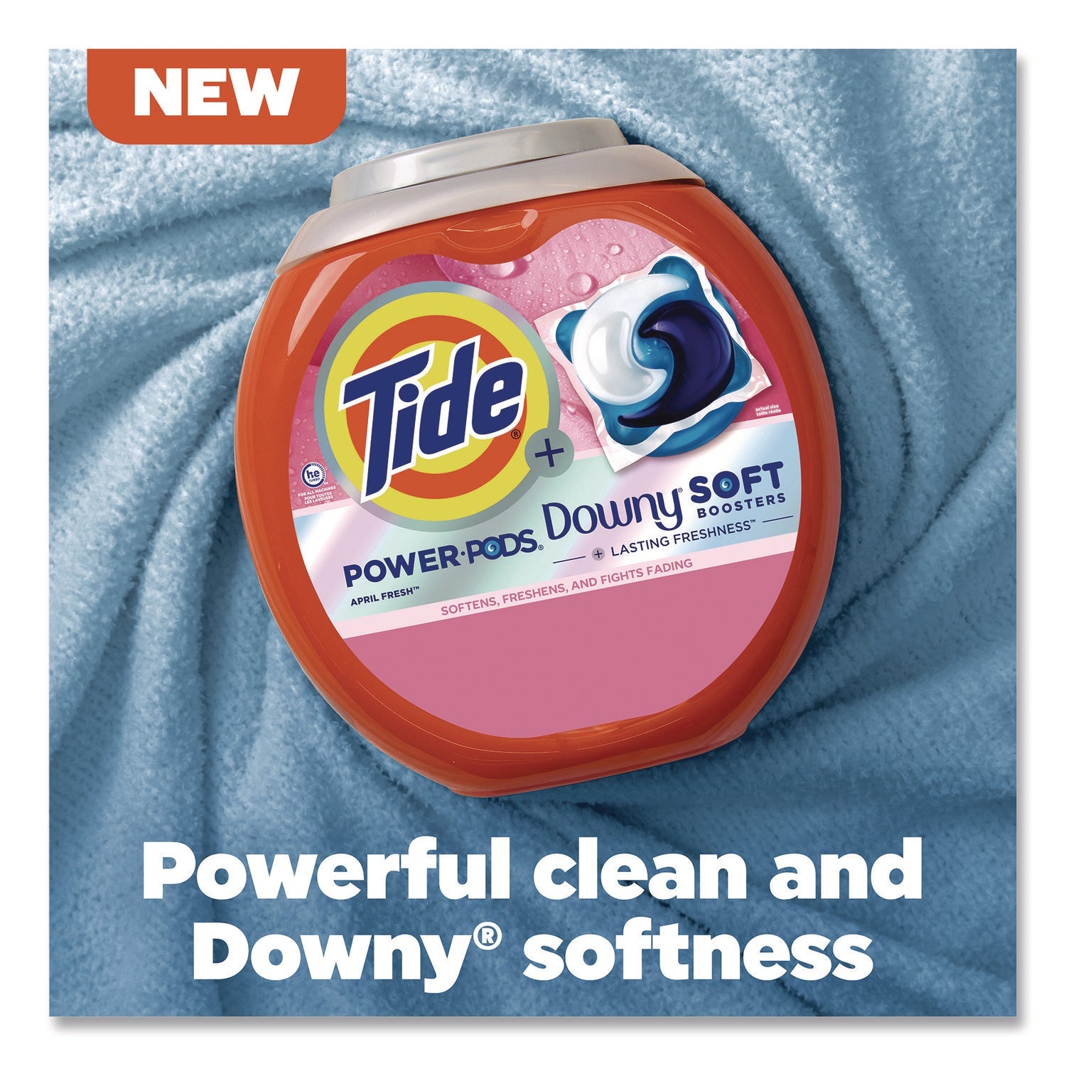 Tide® Power PODS Plus Downy Laundry Detergent, April Fresh Scent, 98 oz Tub, 63 Pods/Tub