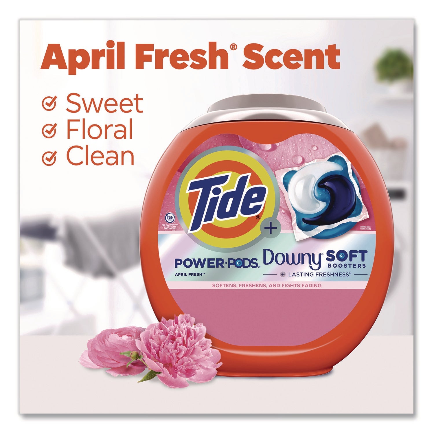 Tide® Power PODS Plus Downy Laundry Detergent, April Fresh Scent, 98 oz Tub, 63 Pods/Tub