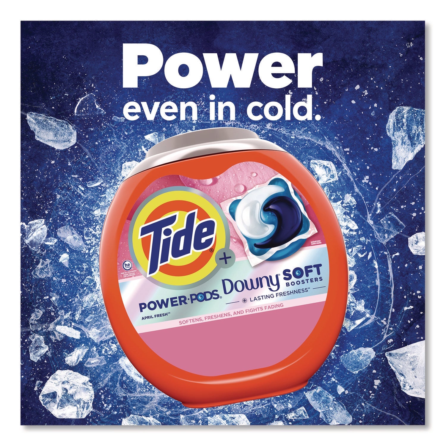Tide® Power PODS Plus Downy Laundry Detergent, April Fresh Scent, 98 oz Tub, 63 Pods/Tub
